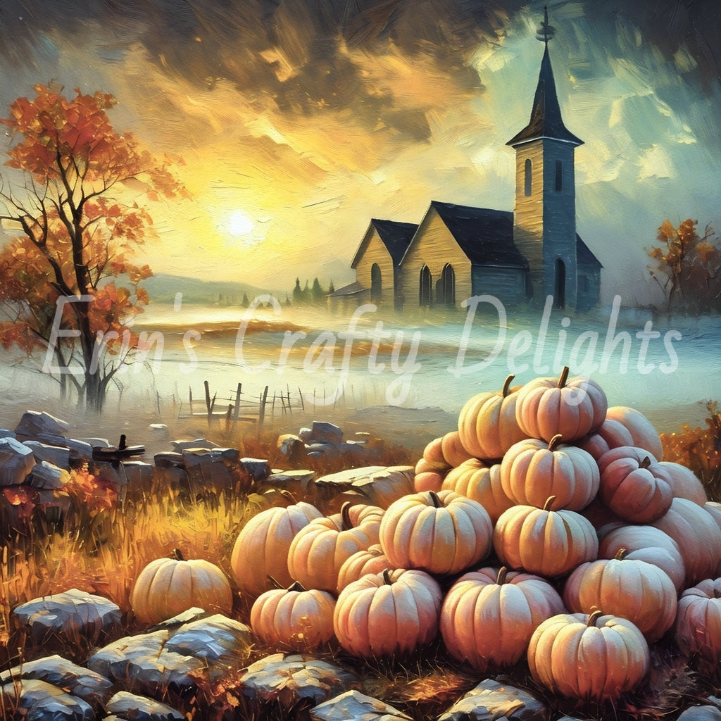Foggy Fall Morning Church Set 5