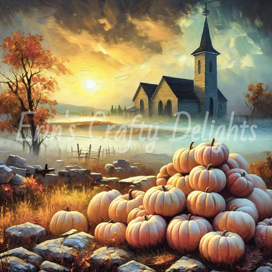 Foggy Fall Morning Church Set 5