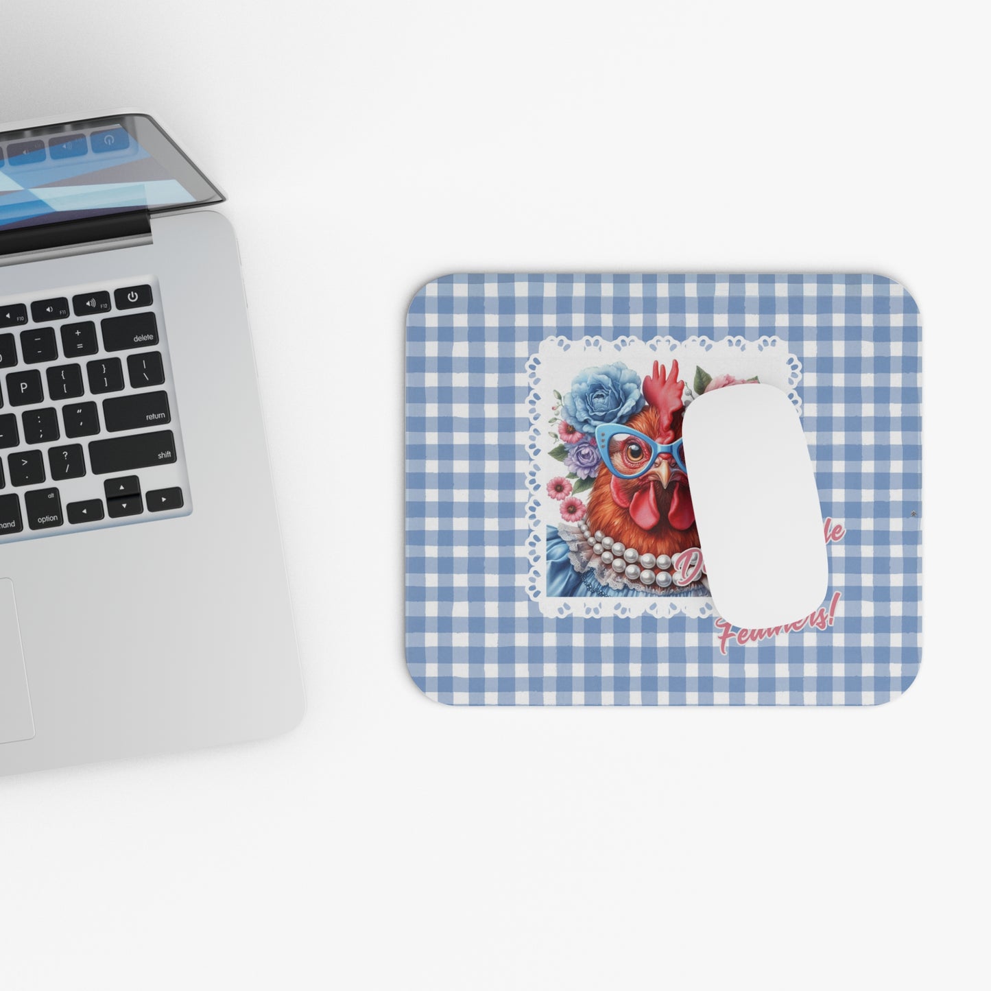 Mouse Pad - Don't Ruffle My Feathers Dressed Up Red Hen Gingham Design