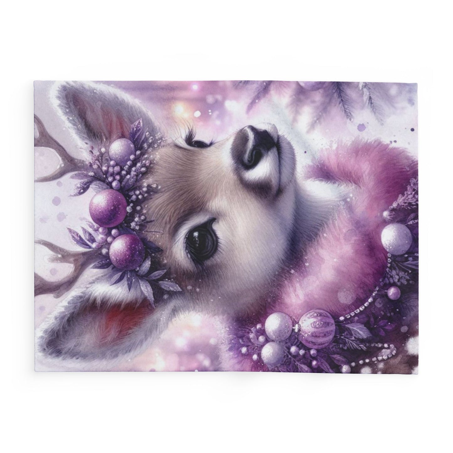 Fleece Blanket - Purple Fawn with Christmas Decorations
