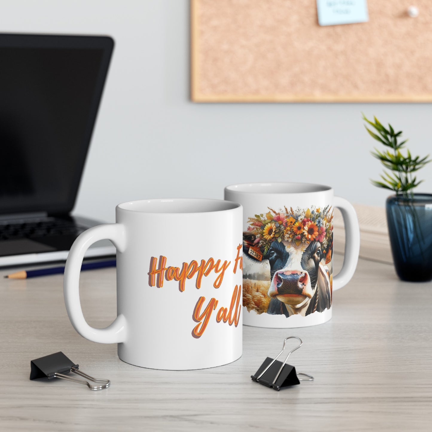 Happy Fall Y'all Cow Ceramic Mug, (11oz, 15oz)