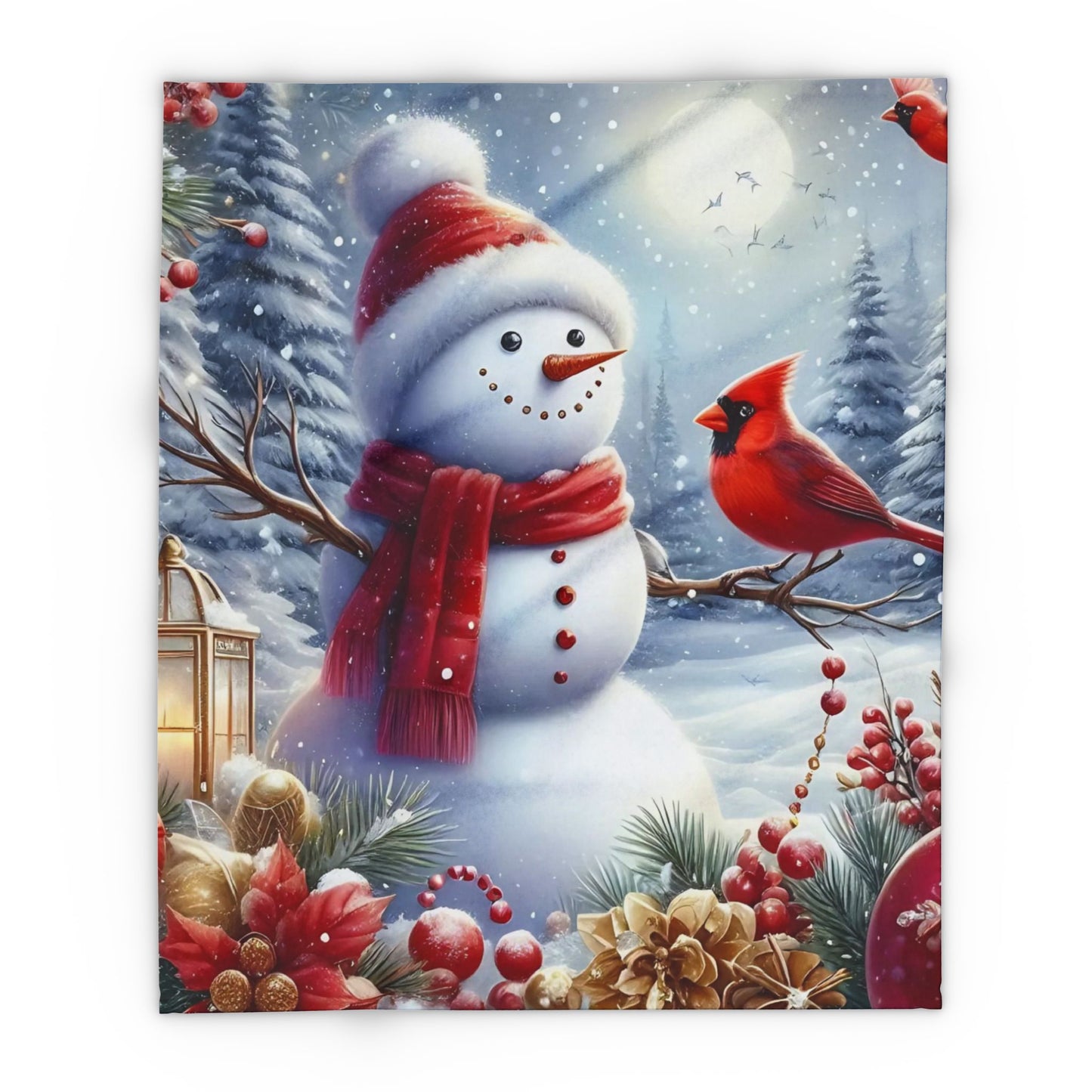 Fleece Blanket - Winter Wonder Snowman and Cardinal Christmas Decor
