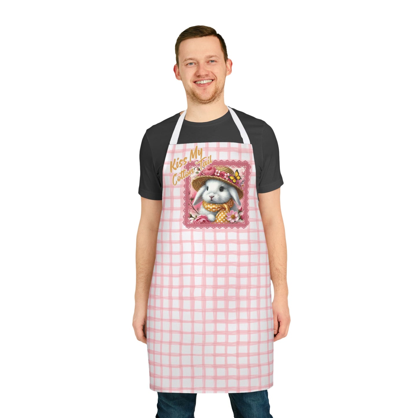 Apron, Kiss My Cotton Tail! Bunny Pink Grid Design