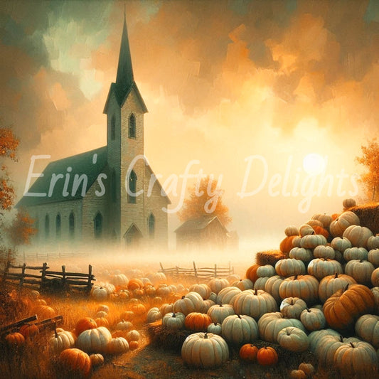 Foggy Fall Morning Church Set 6