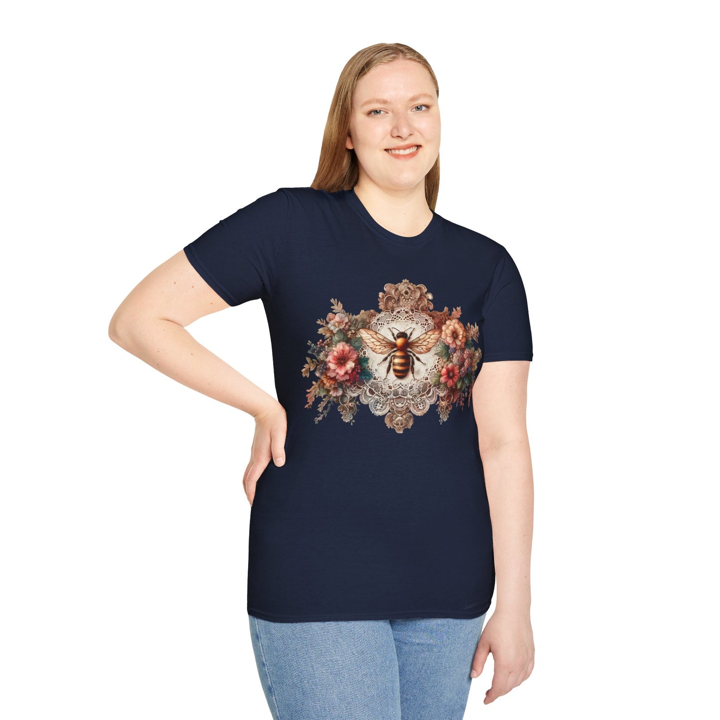 Vintage Inspired Tshirt, Women's Clothing, Lace Honey Bee Design, Gift for Her
