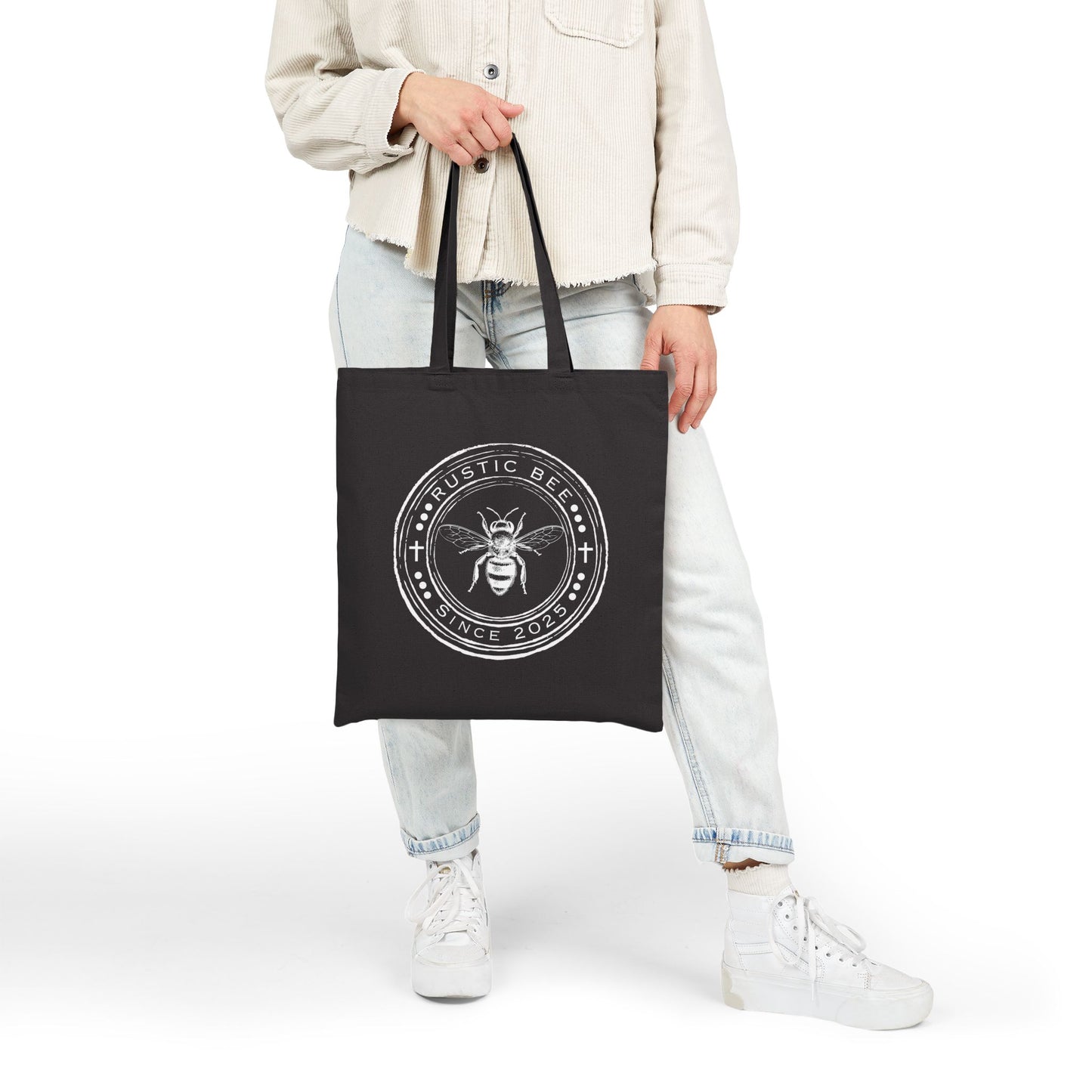 Rustic Bee Cotton Canvas Tote Bag, Eco-Friendly Shopper, Bee Lover Gift, Grocery Bag, Sustainable Tote