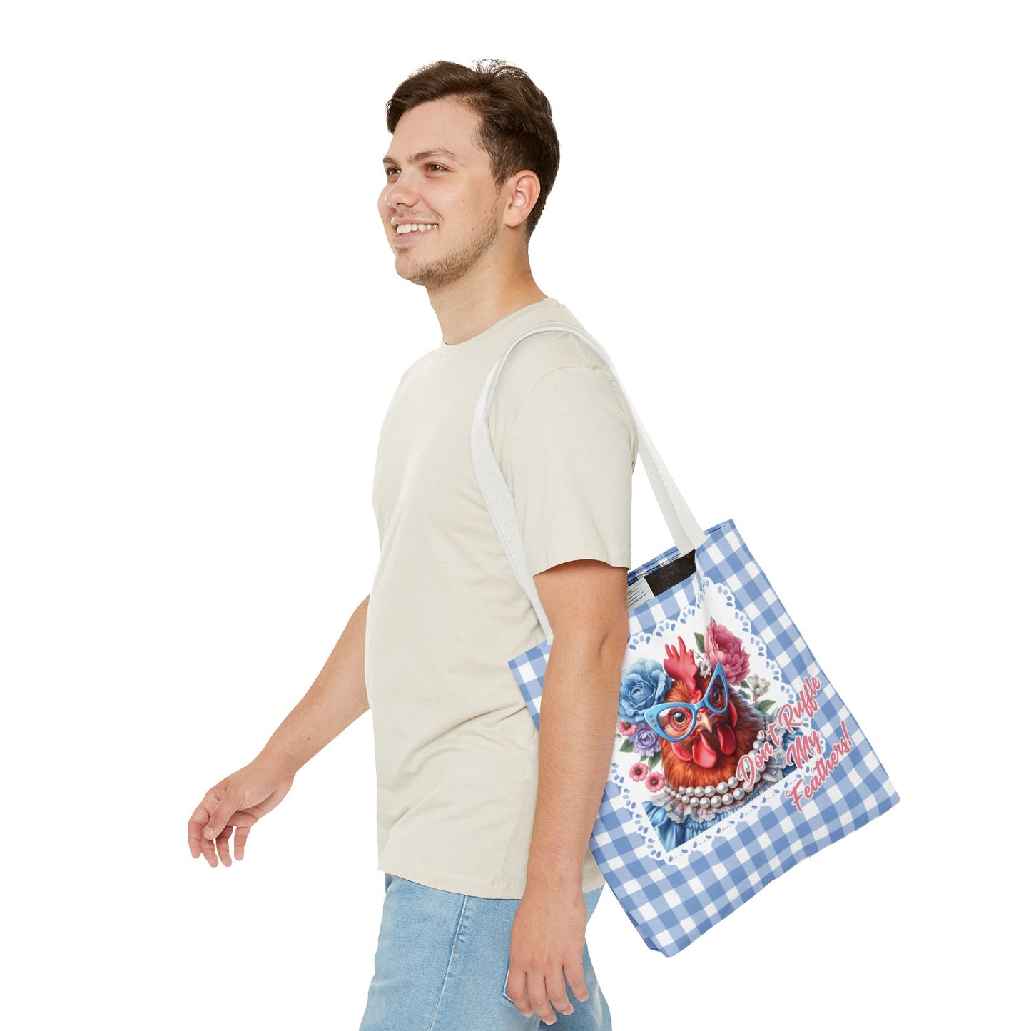 Tote Bag - Don't Ruffle My Feathers! Dressed Up Red Hen Gingham Check Design