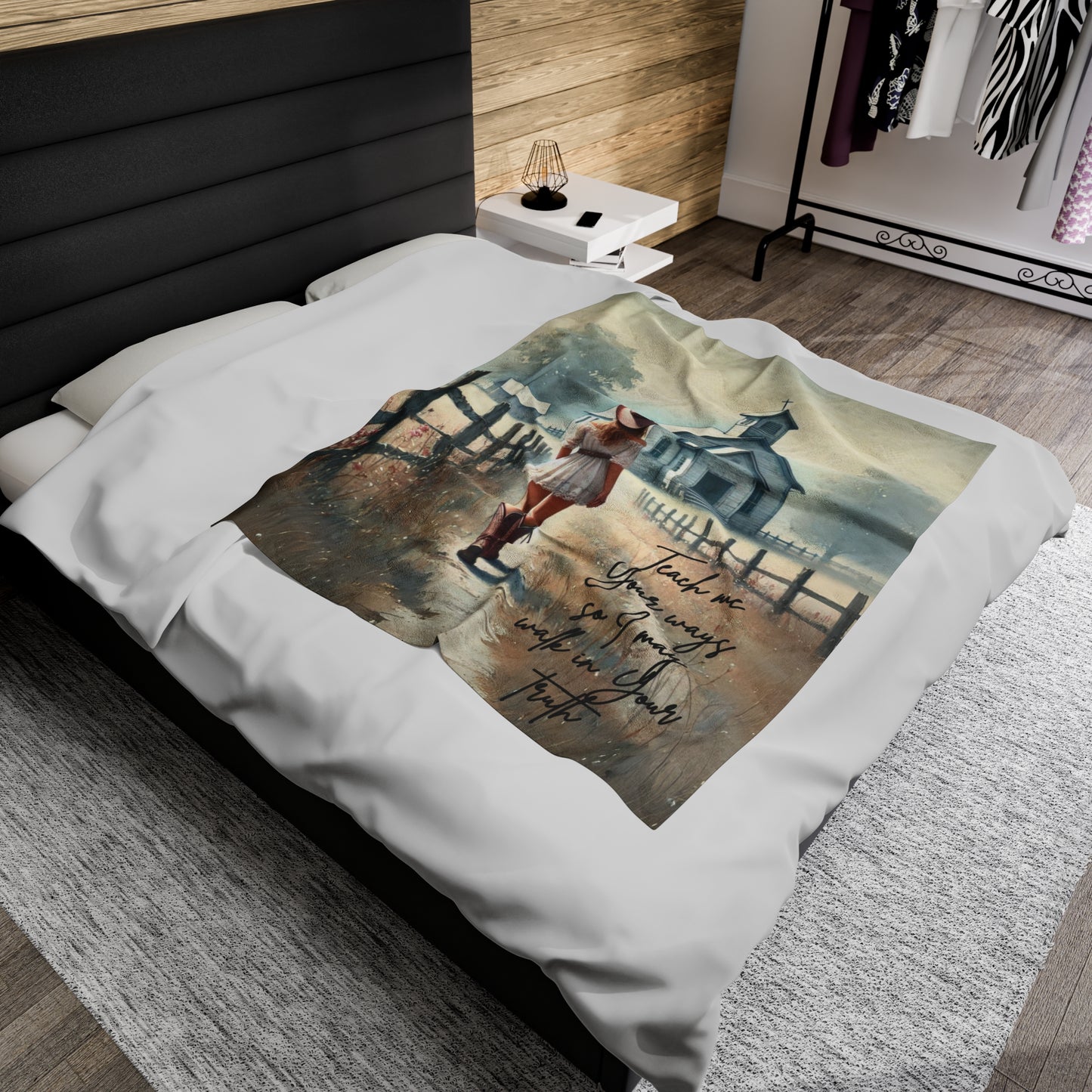 Plush Blanket - Cowgirl Walking to Church - Teach Me Your Ways So I May Walk In Your Truth