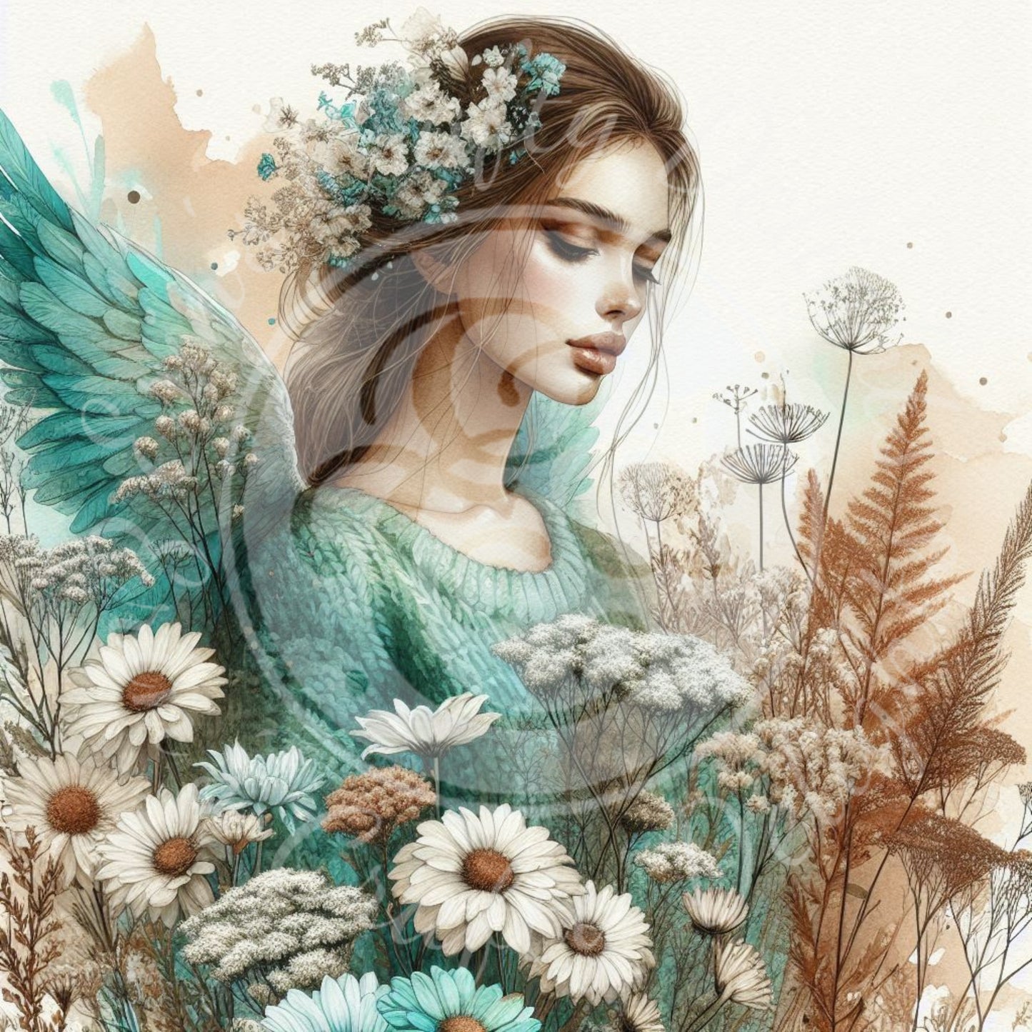 7 Sq Rustic Angel Woman 8x8 Printable