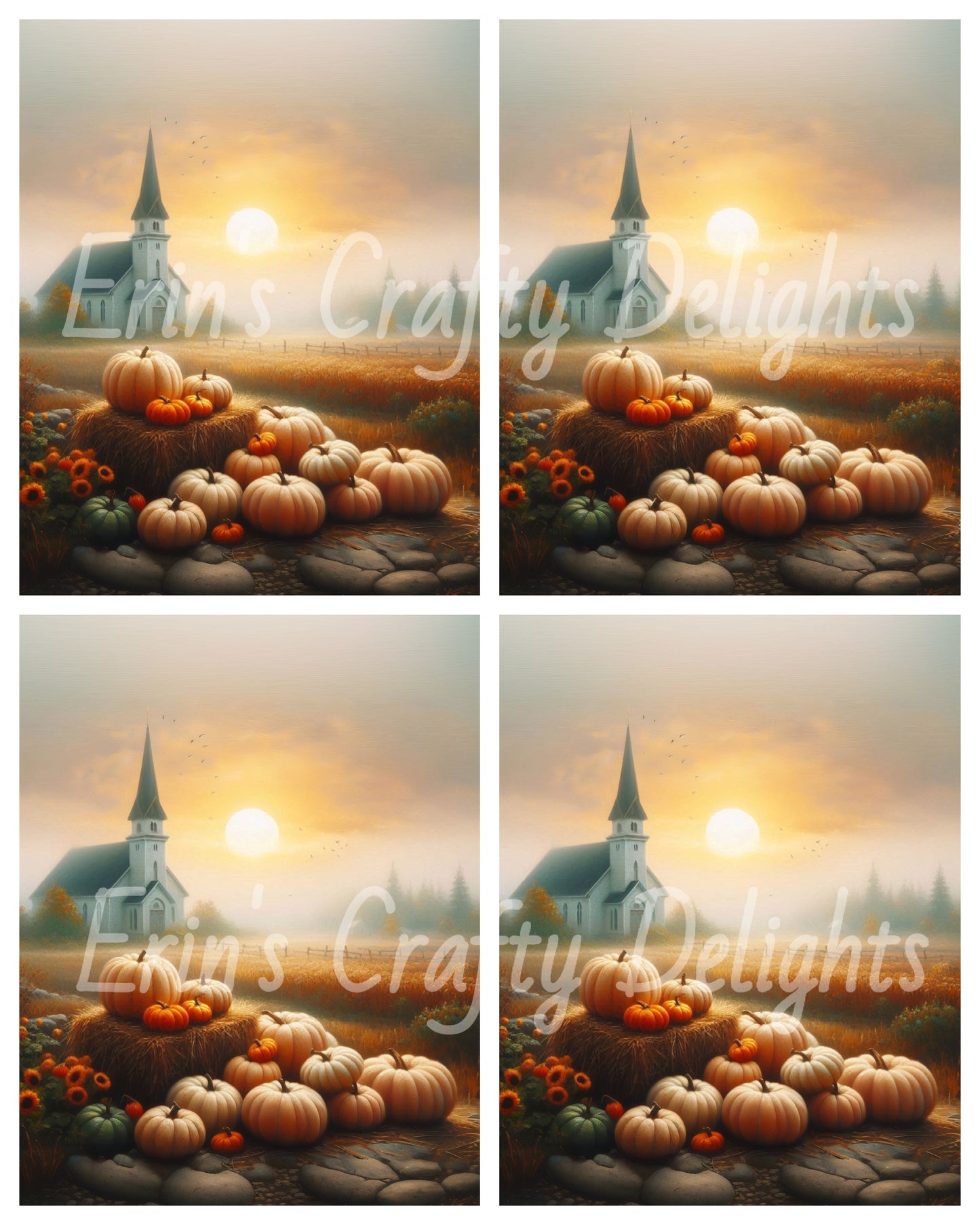 Foggy Fall Morning Church Set 7