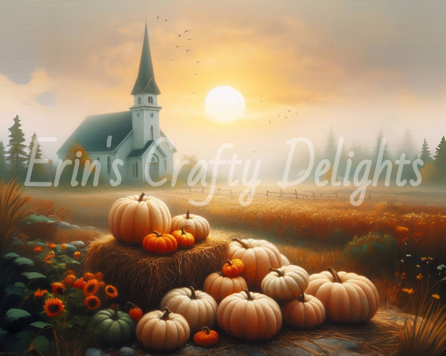 Foggy Fall Morning Church Set 7