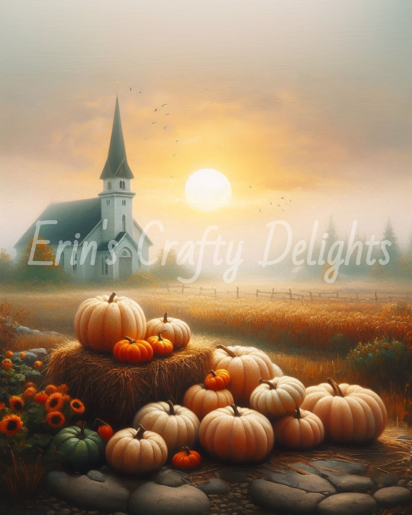 Foggy Fall Morning Church Set 7