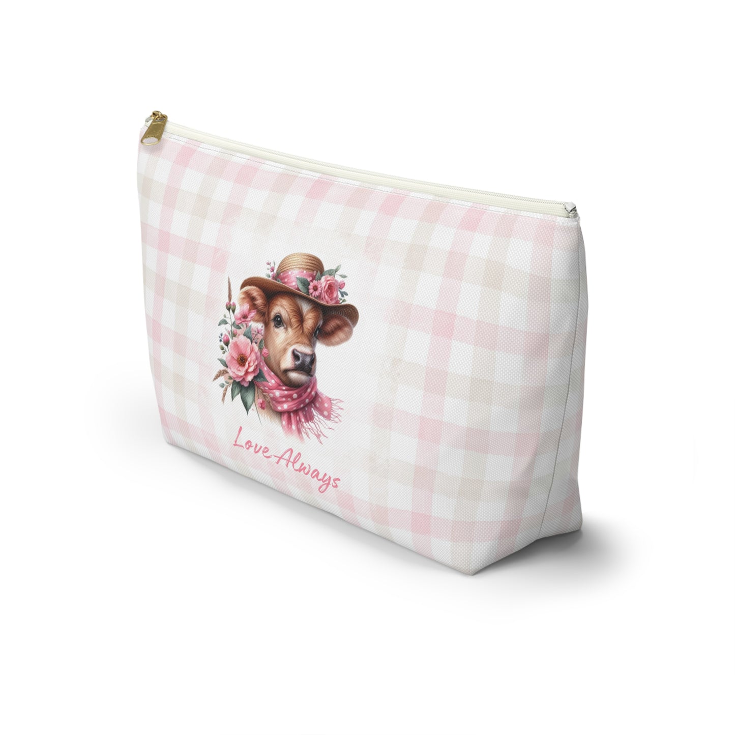 Accessory Pouch - Love Always Dressed Up Cow Gingham Check Design