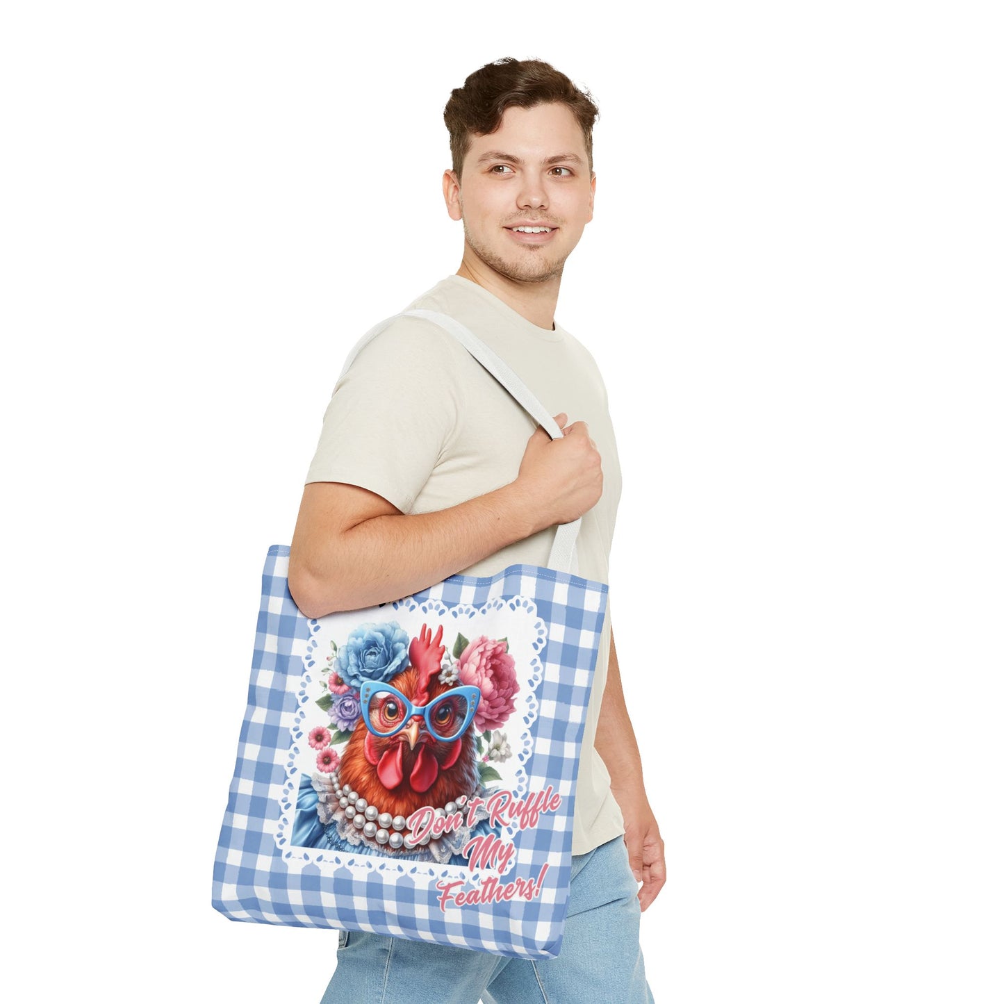 Tote Bag - Don't Ruffle My Feathers! Dressed Up Red Hen Gingham Check Design