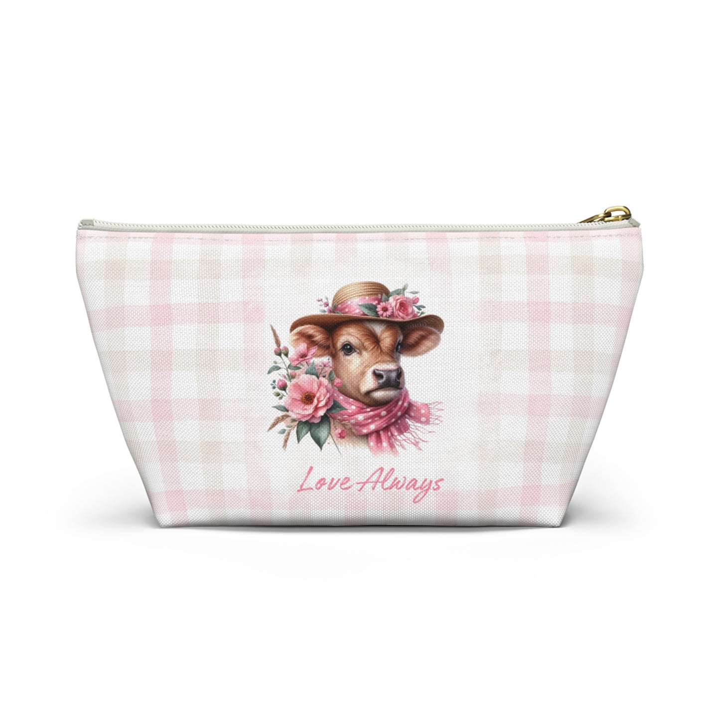 Accessory Pouch - Love Always Dressed Up Cow Gingham Check Design