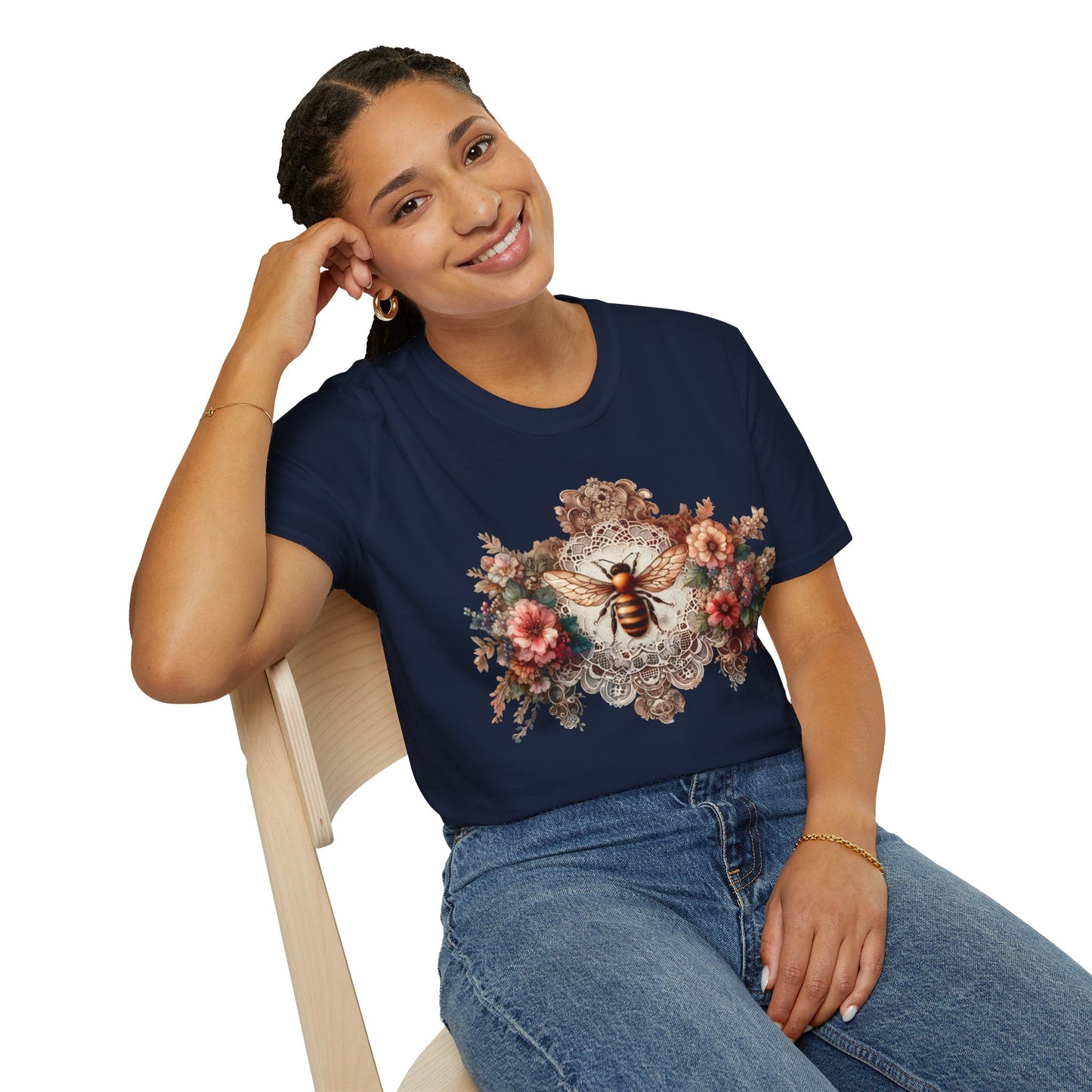 Vintage Inspired Tshirt, Women's Clothing, Lace Honey Bee Design, Gift for Her