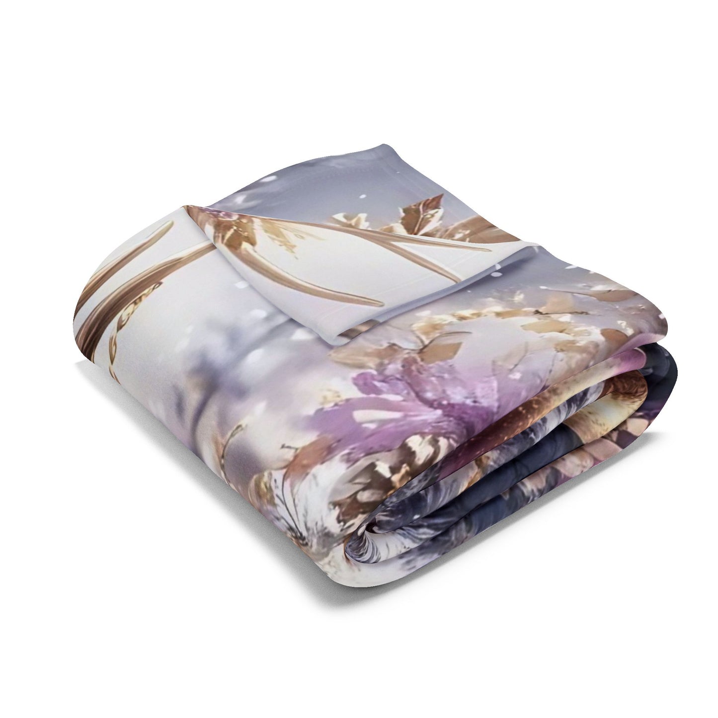 Fleece Blanket - Purple Reindeer in Winter Wonderland with Gold Accents
