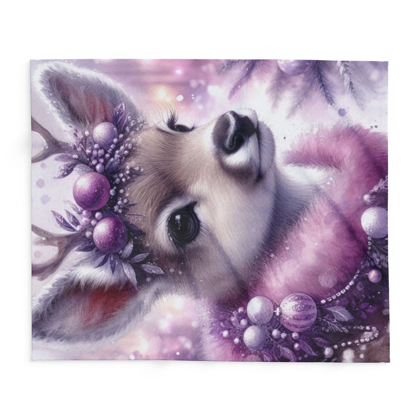 Fleece Blanket - Purple Fawn with Christmas Decorations
