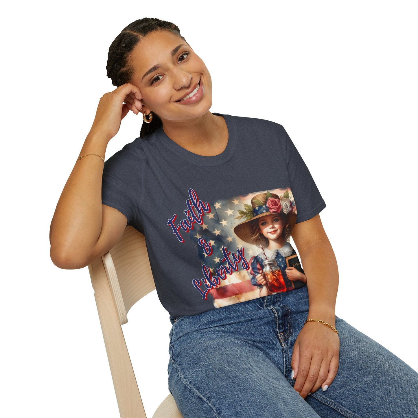 Faith and Liberty Patriotic Pride Flag T-shirt - Women's Clothing Gift for Her, Gift for Women, Independence Day 4th of July