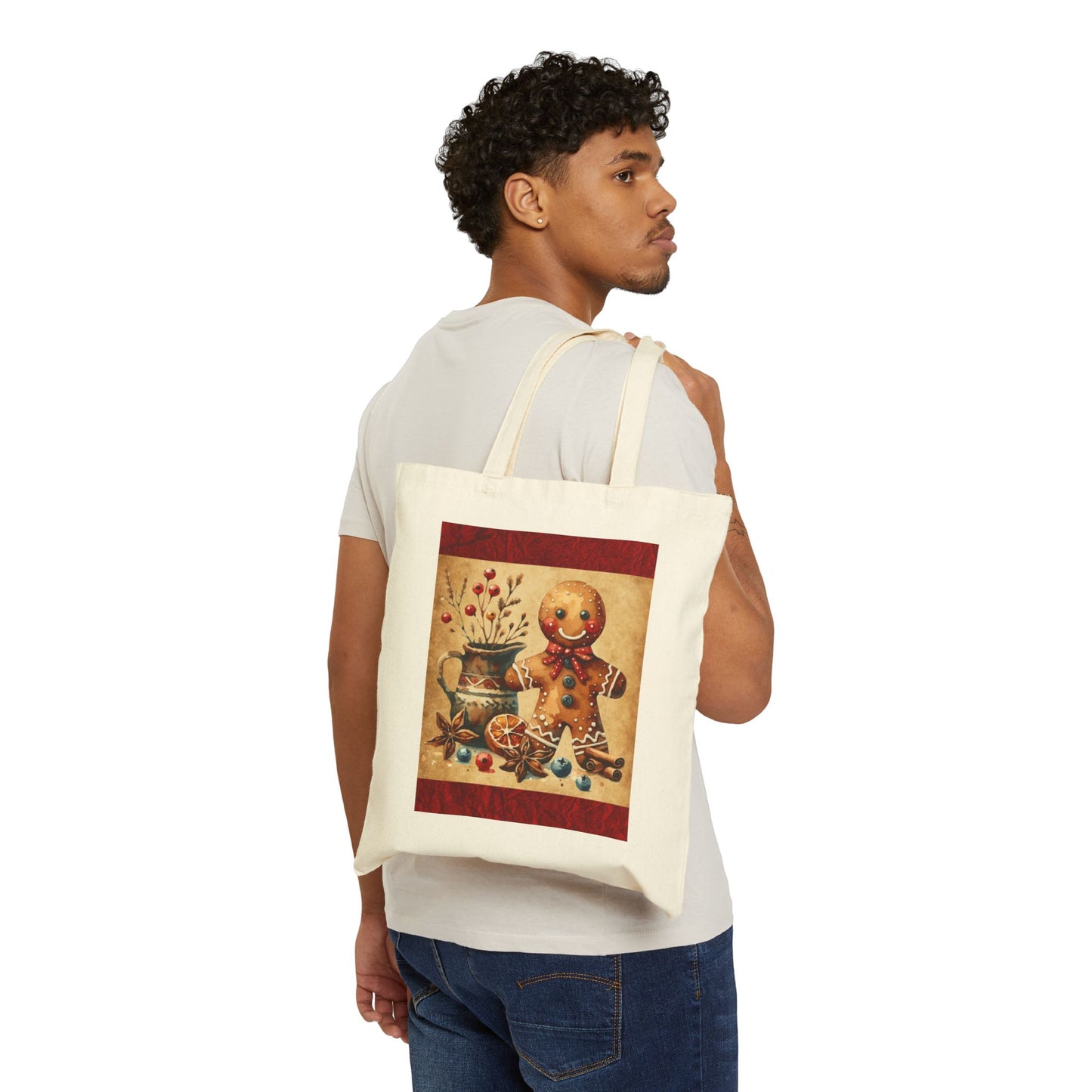 Rustic Gingerbread Man Cotton Canvas Tote Bag
