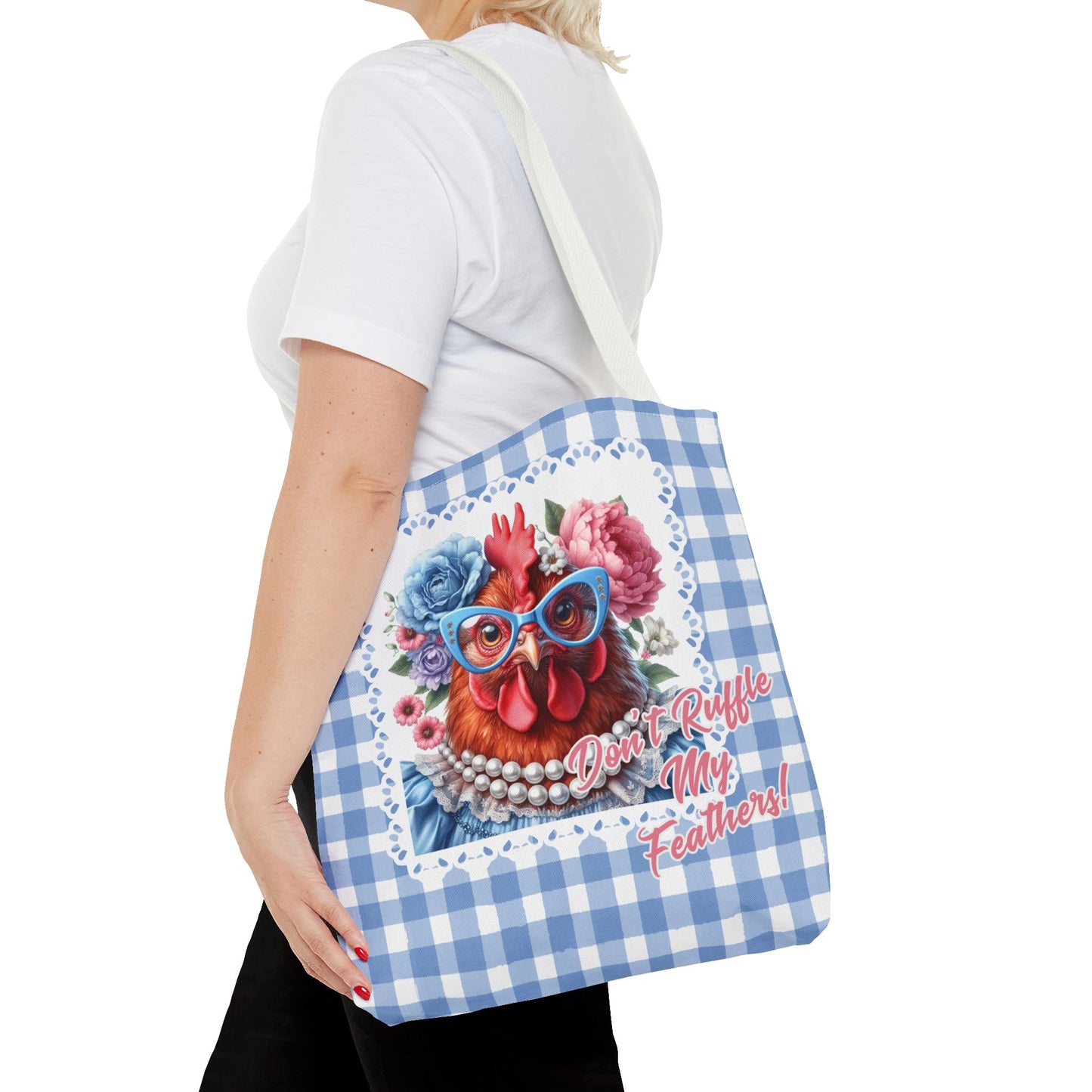 Tote Bag - Don't Ruffle My Feathers! Dressed Up Red Hen Gingham Check Design