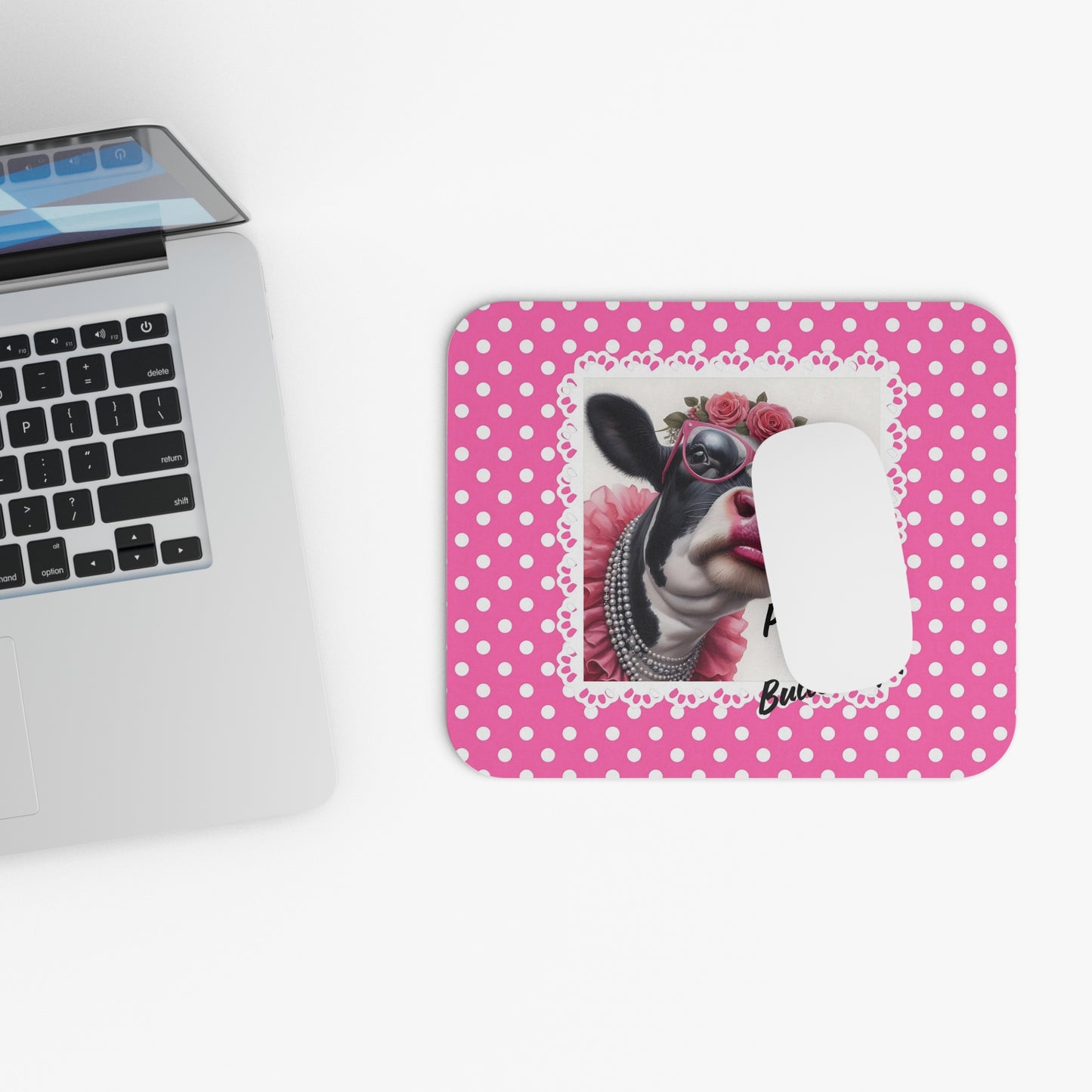 Mouse Pad - Pucker Up Buttercup! Dressed up Holstein Cow Design