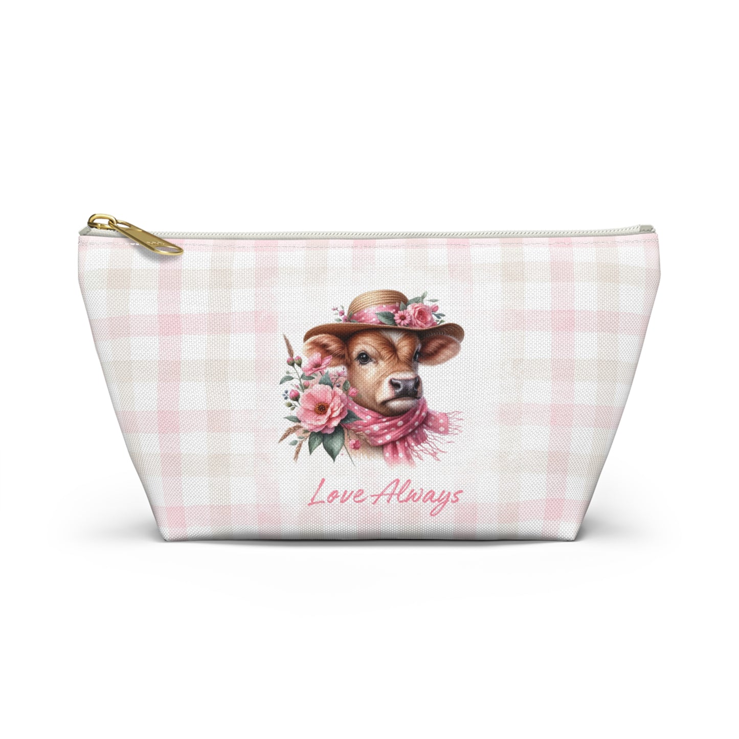 Accessory Pouch - Love Always Dressed Up Cow Gingham Check Design