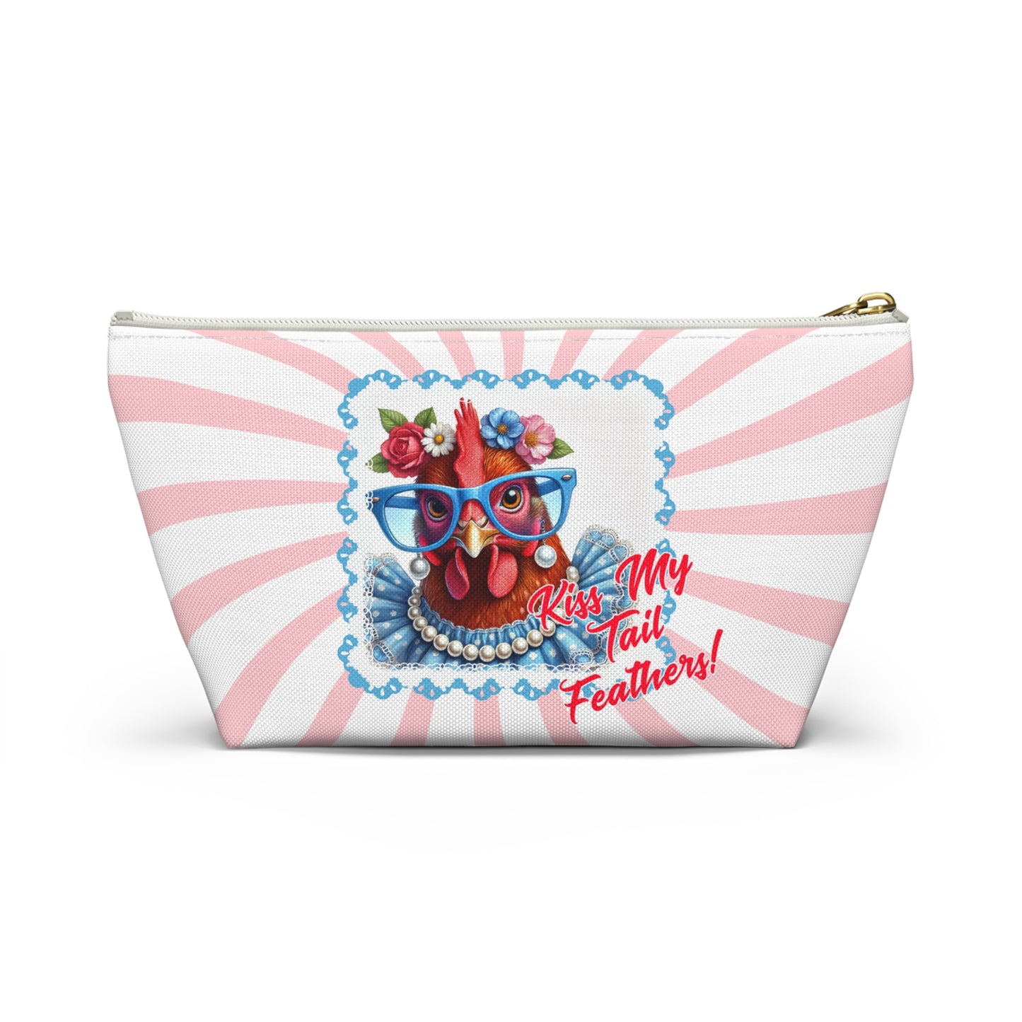Accessory Pouch - Kiss My Tail Feathers! Dressed Up Red Hen Swirl Design