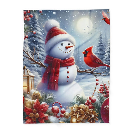 Fleece Blanket - Winter Wonder Snowman and Cardinal Christmas Decor