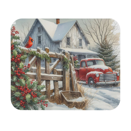 A Wintertime Red Truck Mouse Pad (Rectangle)