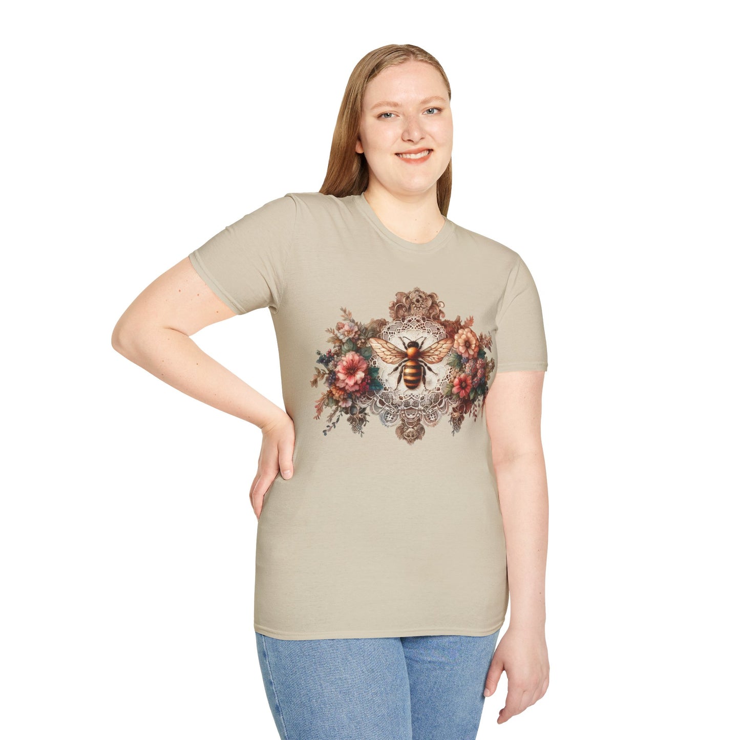 Vintage Inspired Tshirt, Women's Clothing, Lace Honey Bee Design, Gift for Her