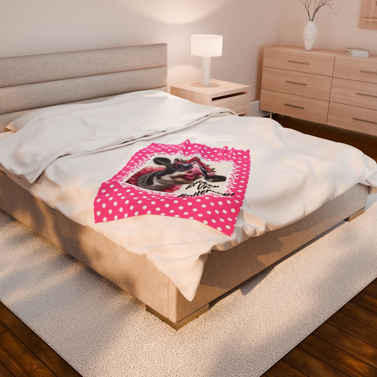 Velveteen Plush Blanket - Pucker Up Buttercup! Dressed Up Holstein Cow Design