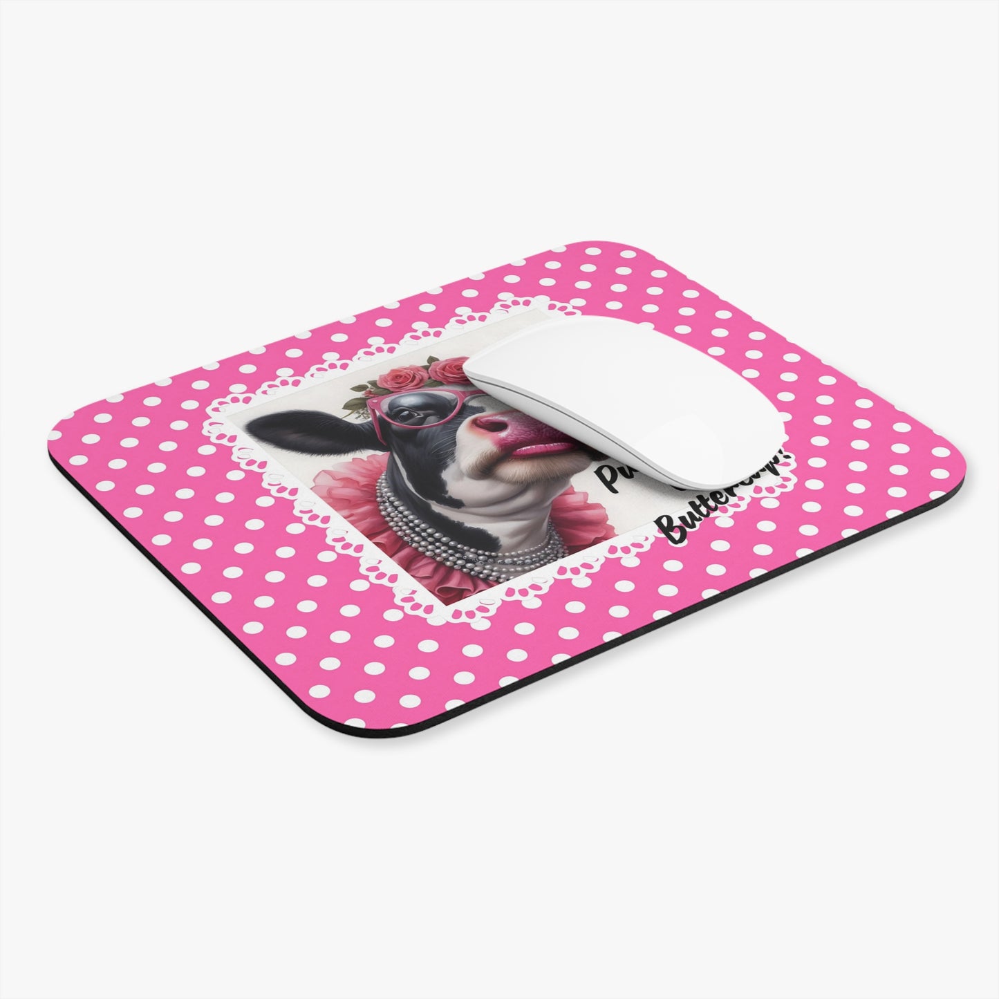 Mouse Pad - Pucker Up Buttercup! Dressed up Holstein Cow Design