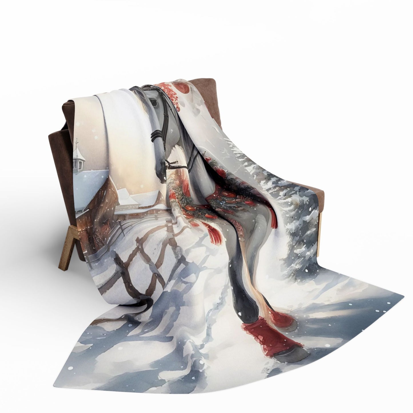 Fleece Blanket Christmas Horse with Red Decorations