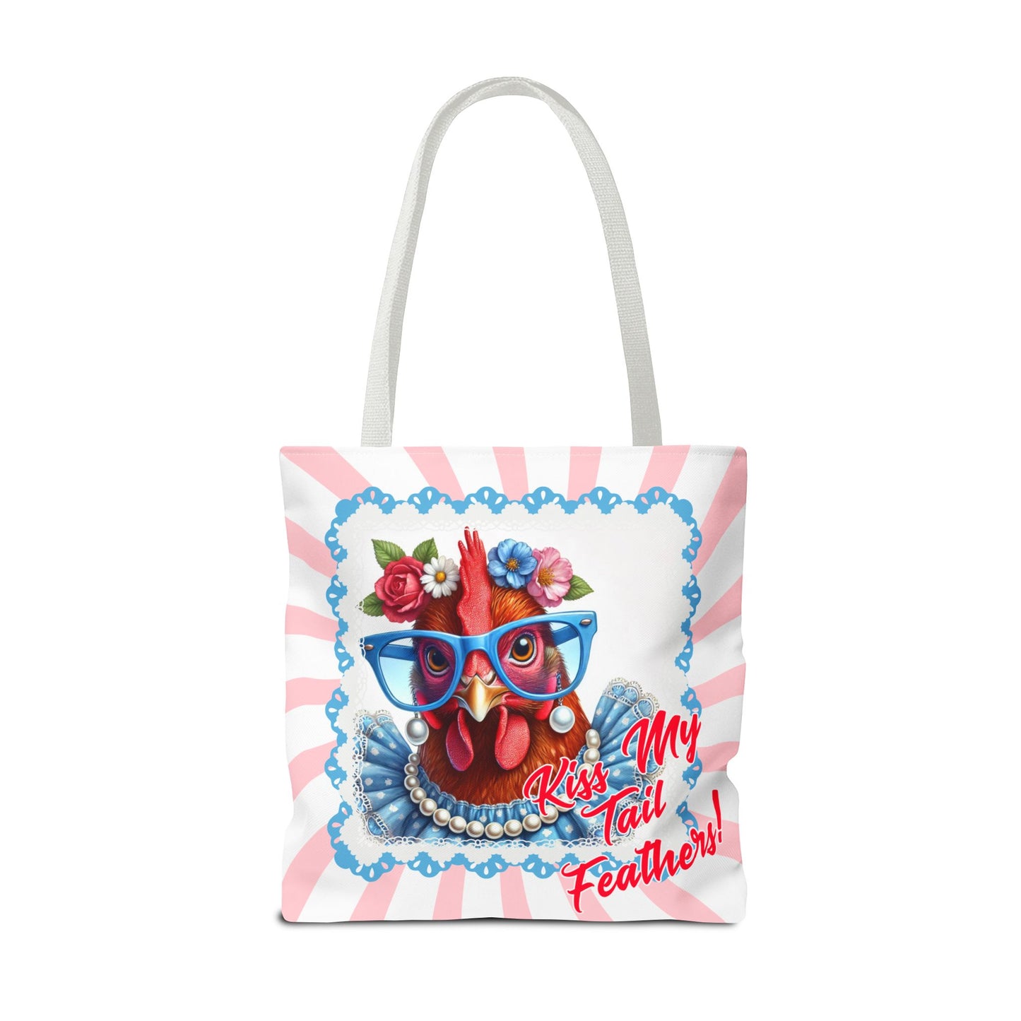 Tote Bag Kiss My Feathers! Dressed Up Red Hen Swirl Design