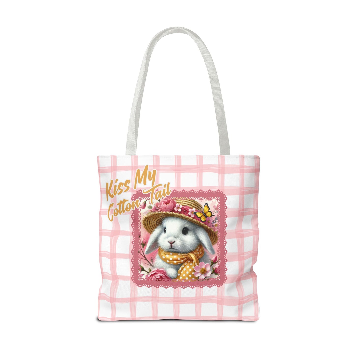 Tote Bag - Kiss My Cotton Tail! Bunny Pink Grid Design