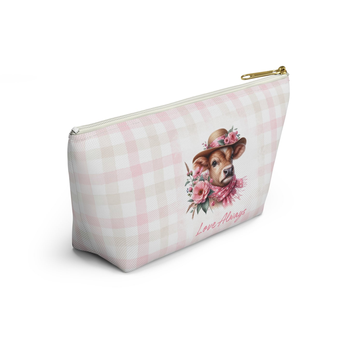 Accessory Pouch - Love Always Dressed Up Cow Gingham Check Design