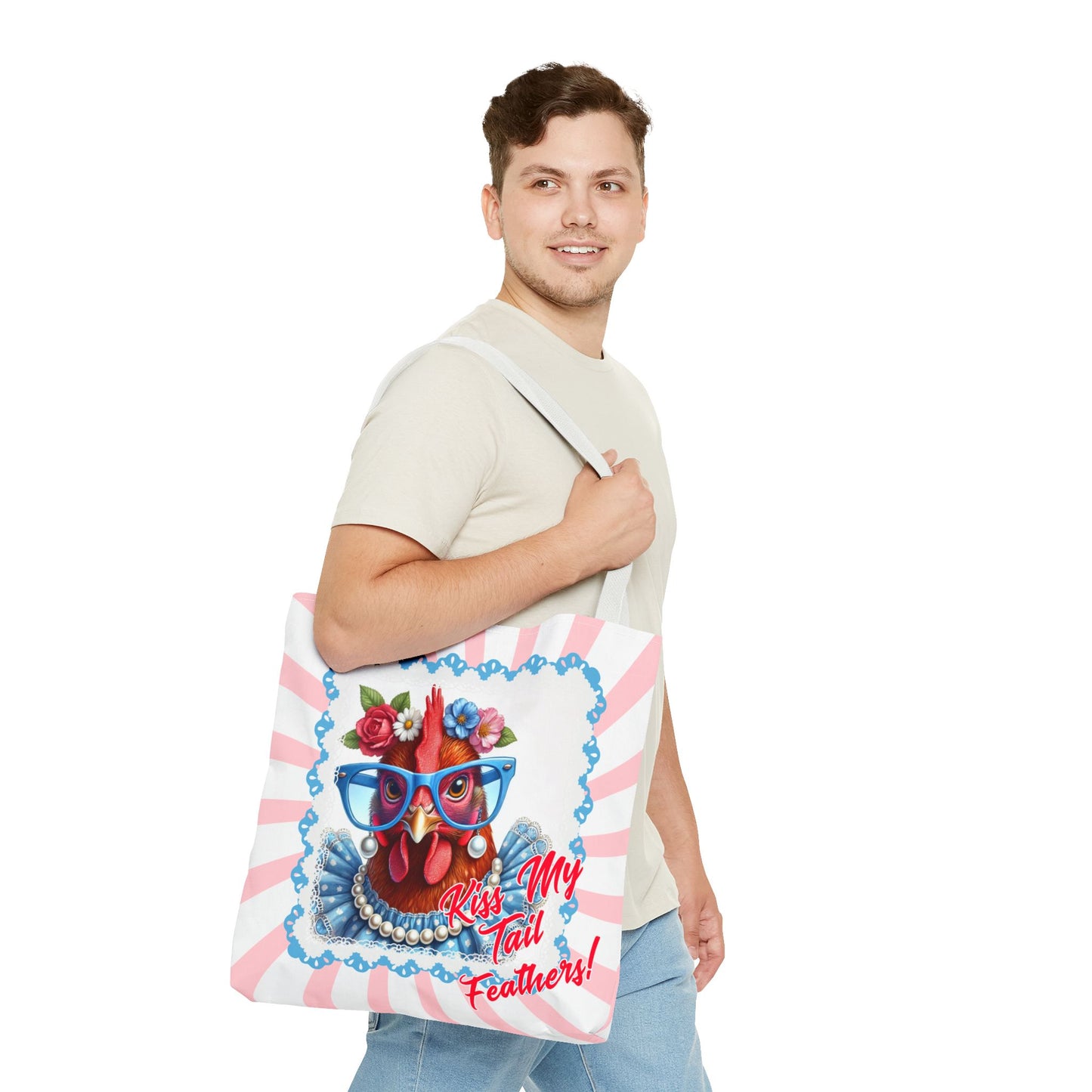 Tote Bag Kiss My Feathers! Dressed Up Red Hen Swirl Design