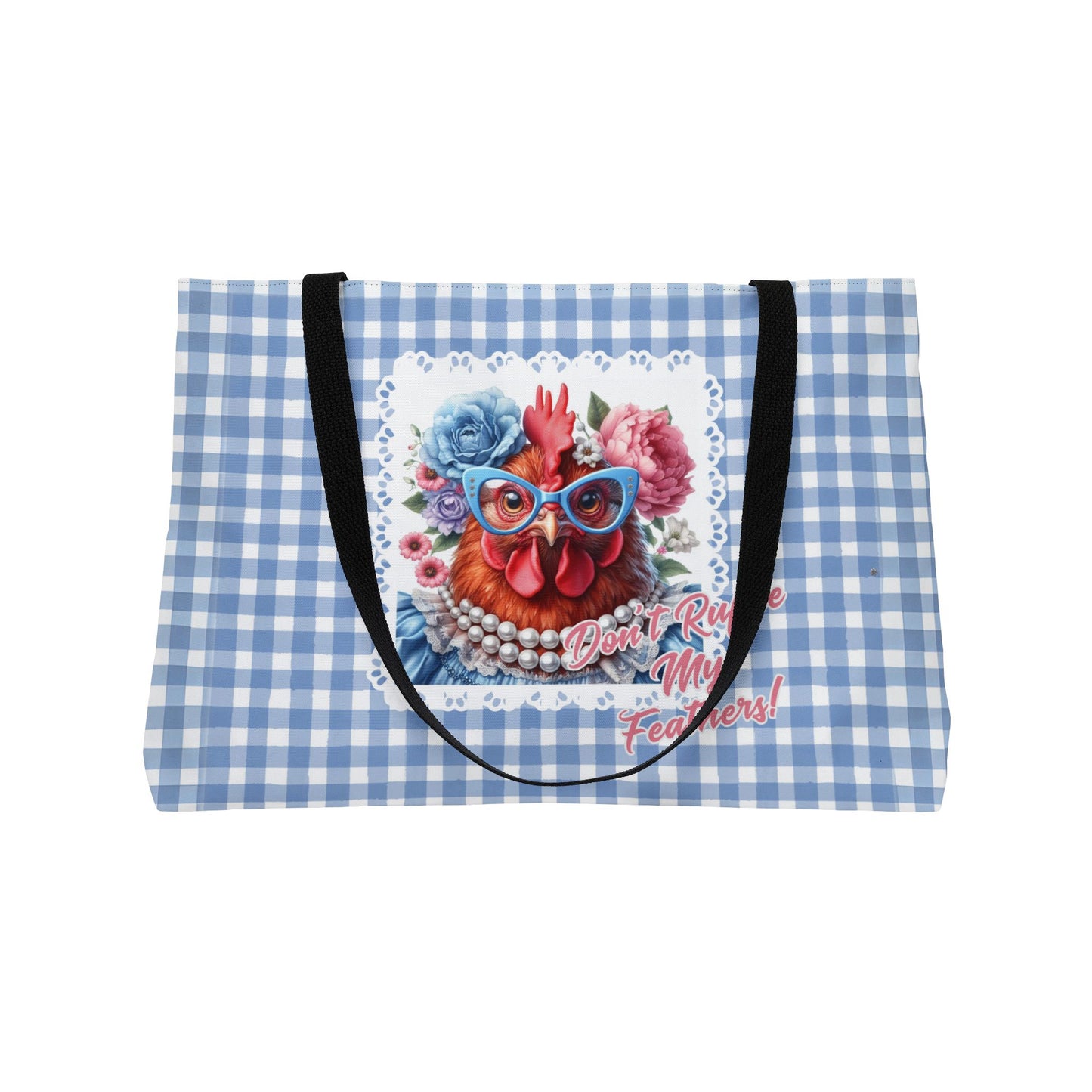 Tote Bag Don't Ruffle My Feathers! Red Hen Gingham Check Design