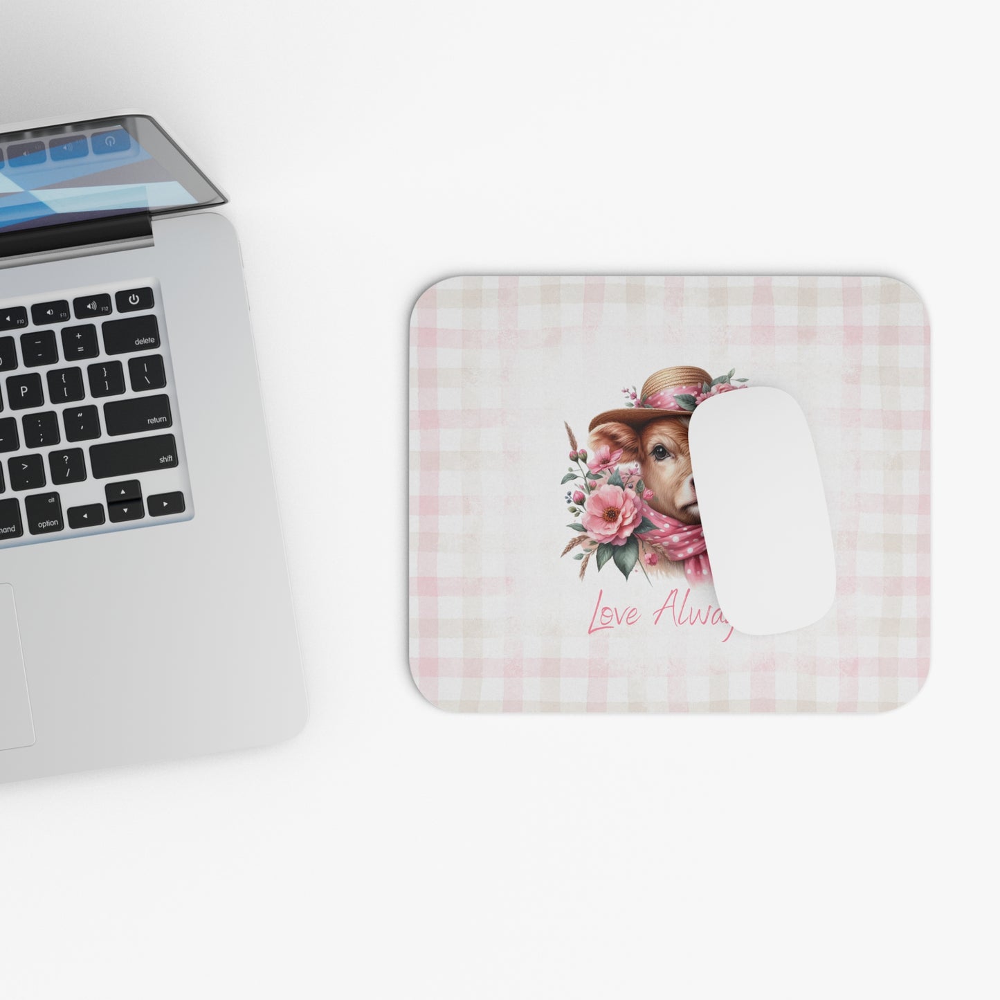 Mouse Pad - Love Always Dressed Up Cow Gingham Check Design