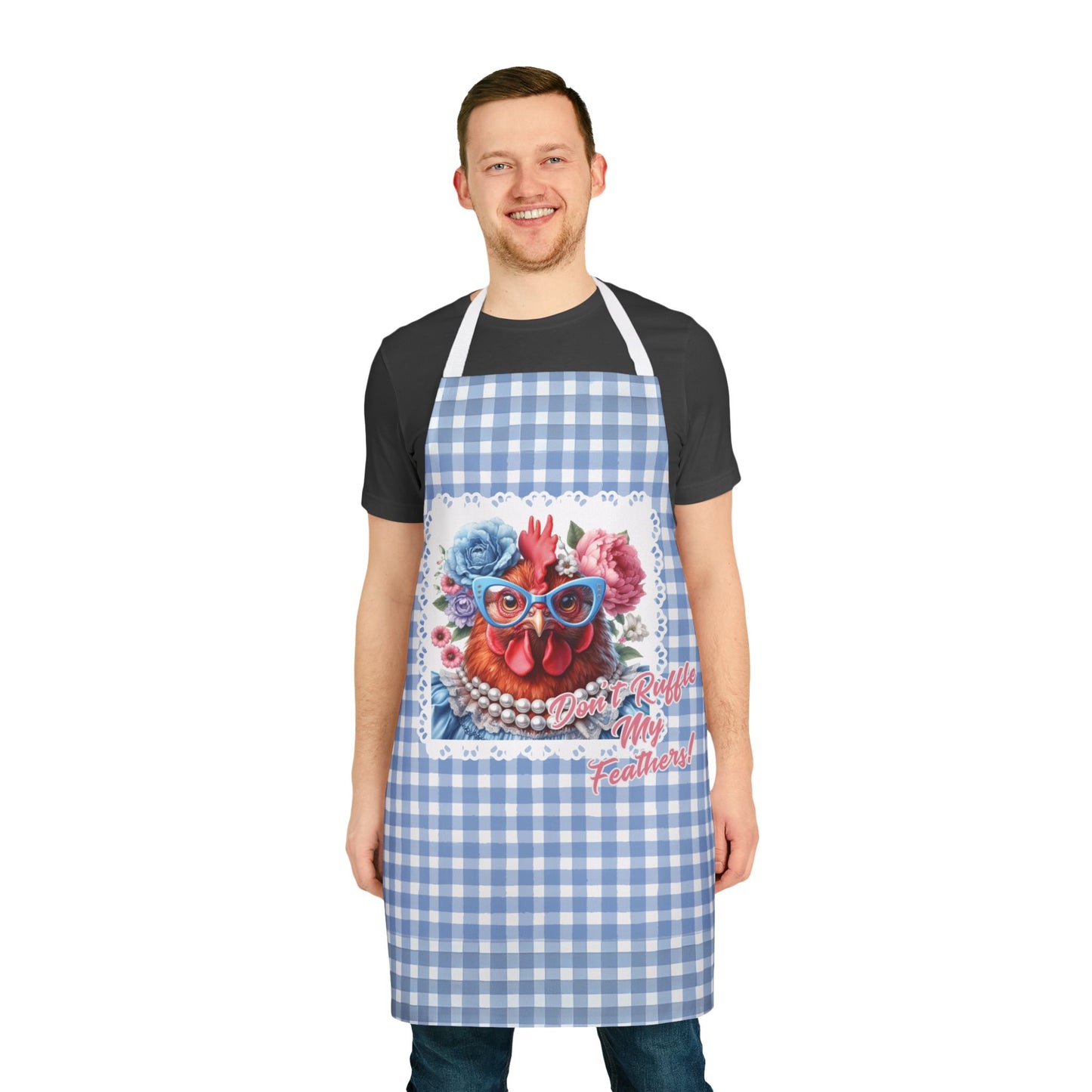 Apron, Don't Ruffle My Feathers Dressed Up Red Hen Gingham Check Design