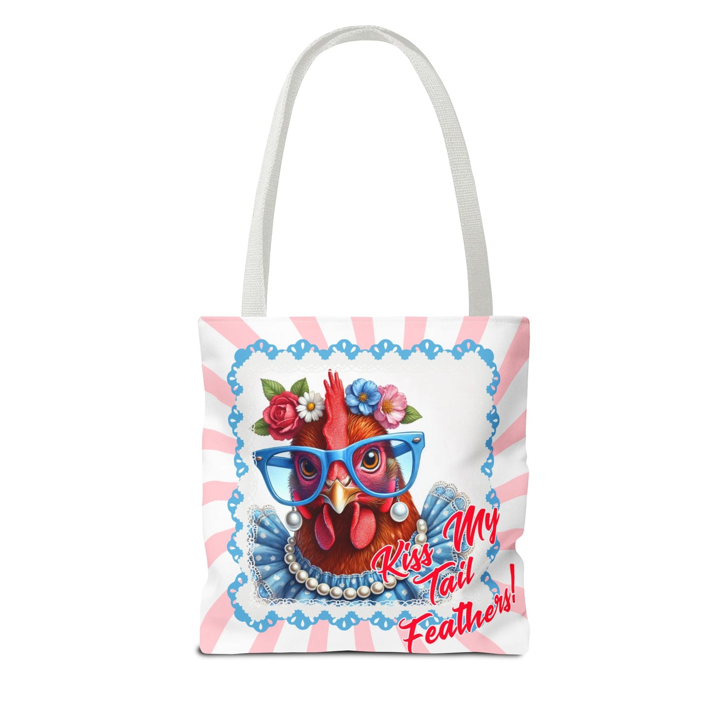 Tote Bag Kiss My Feathers! Dressed Up Red Hen Swirl Design