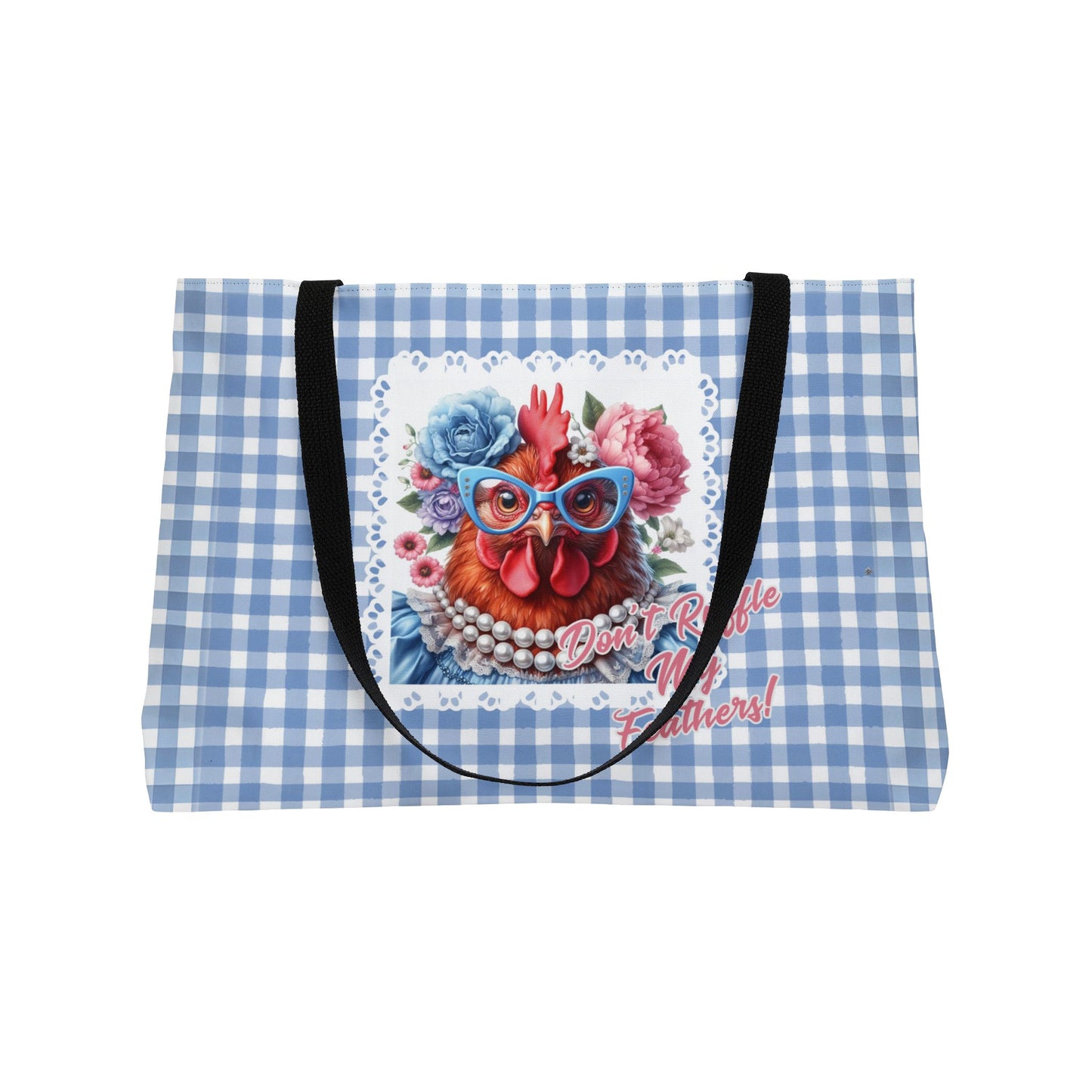 Tote Bag Don't Ruffle My Feathers! Red Hen Gingham Check Design
