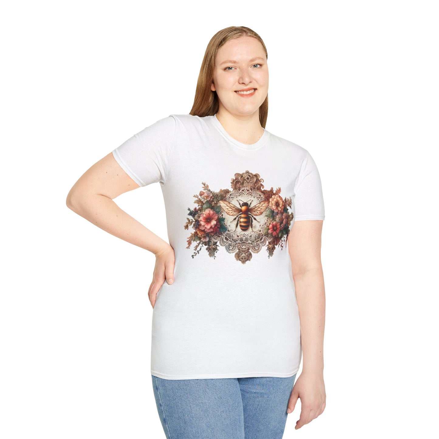 Vintage Inspired Tshirt, Women's Clothing, Lace Honey Bee Design, Gift for Her