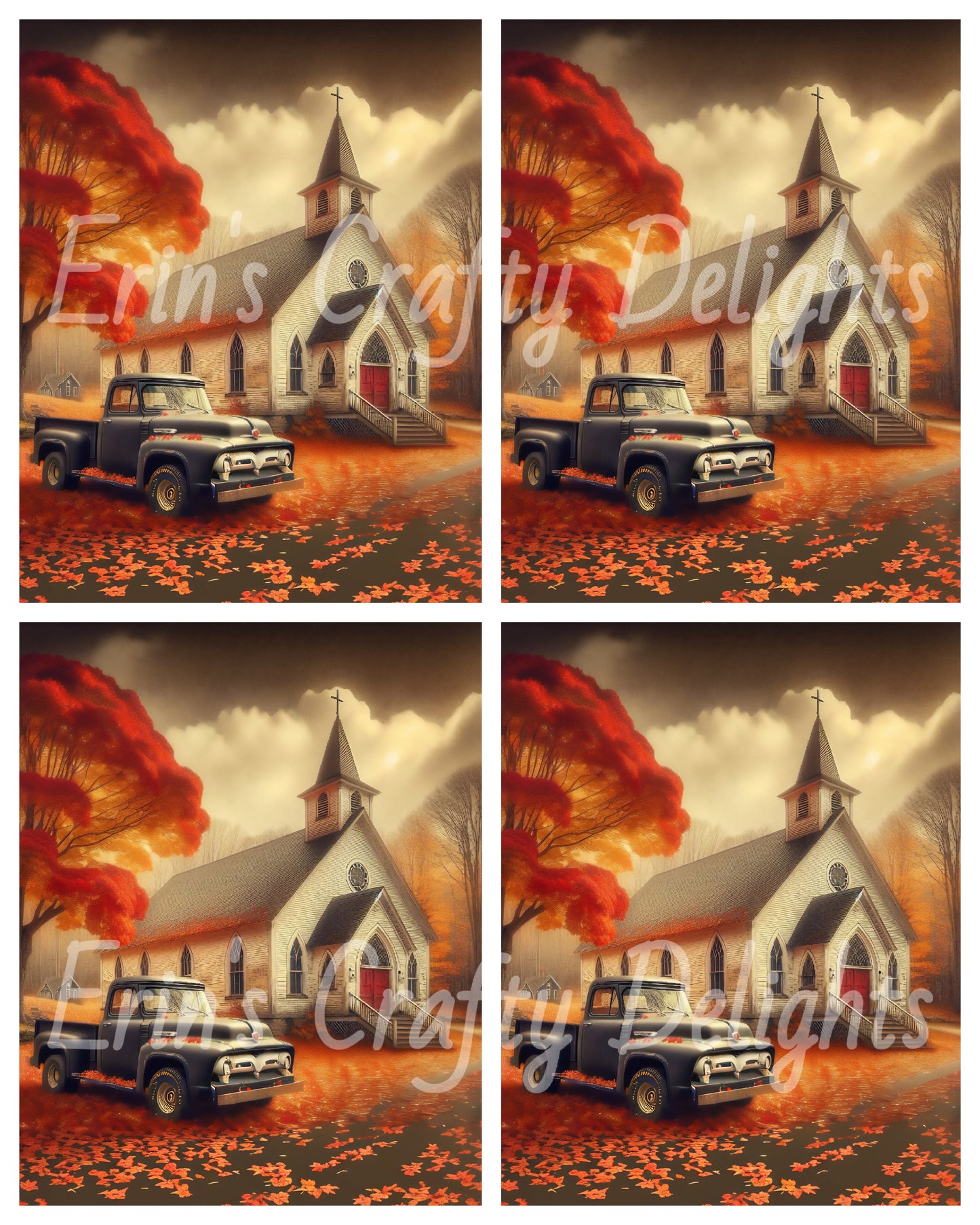 1 MS Autumn Black Truck and Church 8x10 Mix Size Printable Set