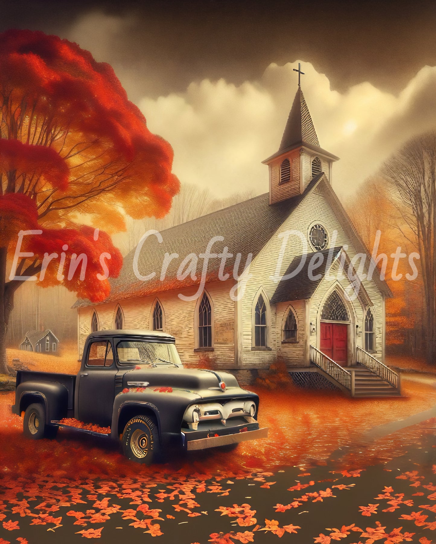 1 MS Autumn Black Truck and Church 8x10 Mix Size Printable Set