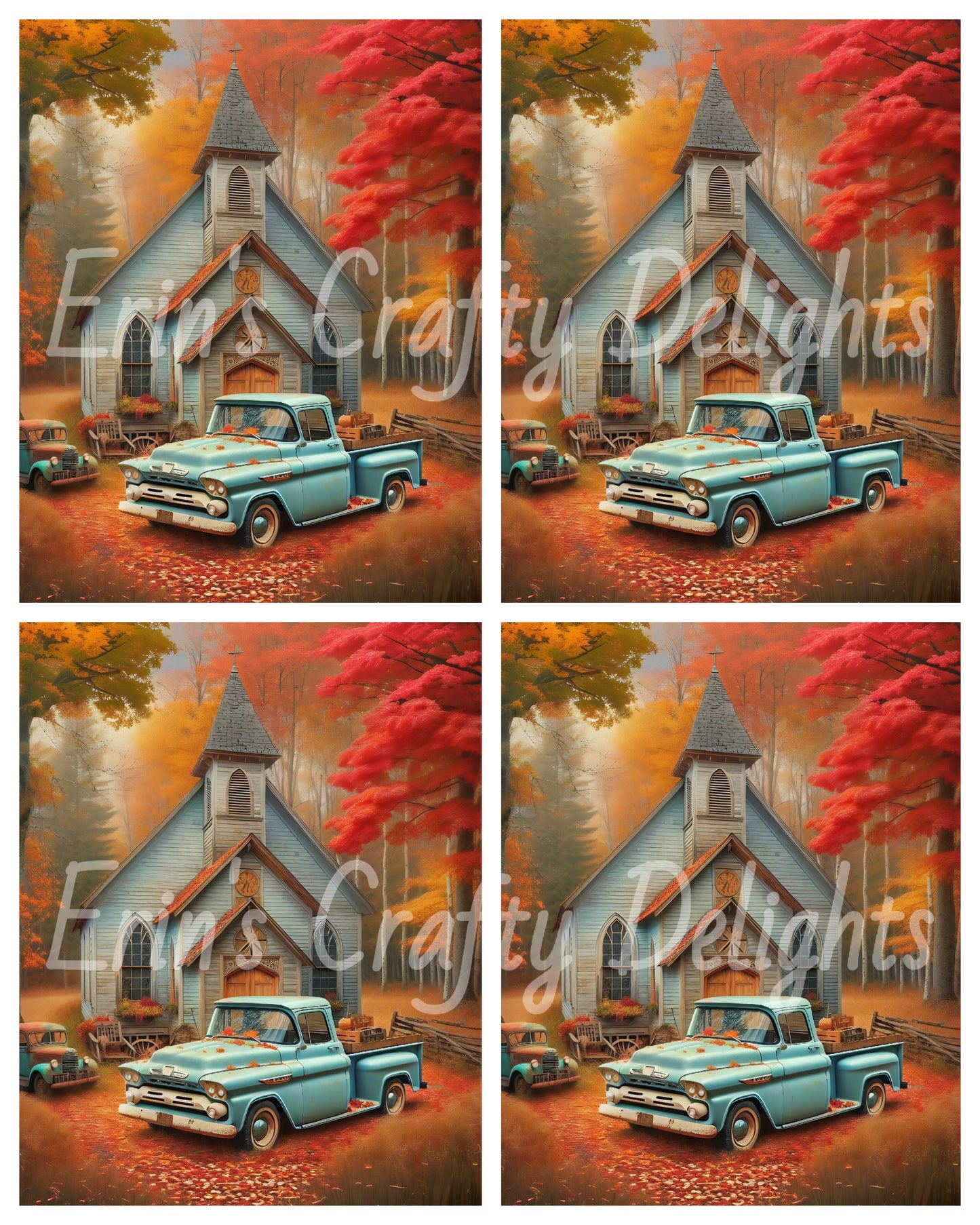 1 MS Autumn Blue Truck and Church Mix Size Printable Set