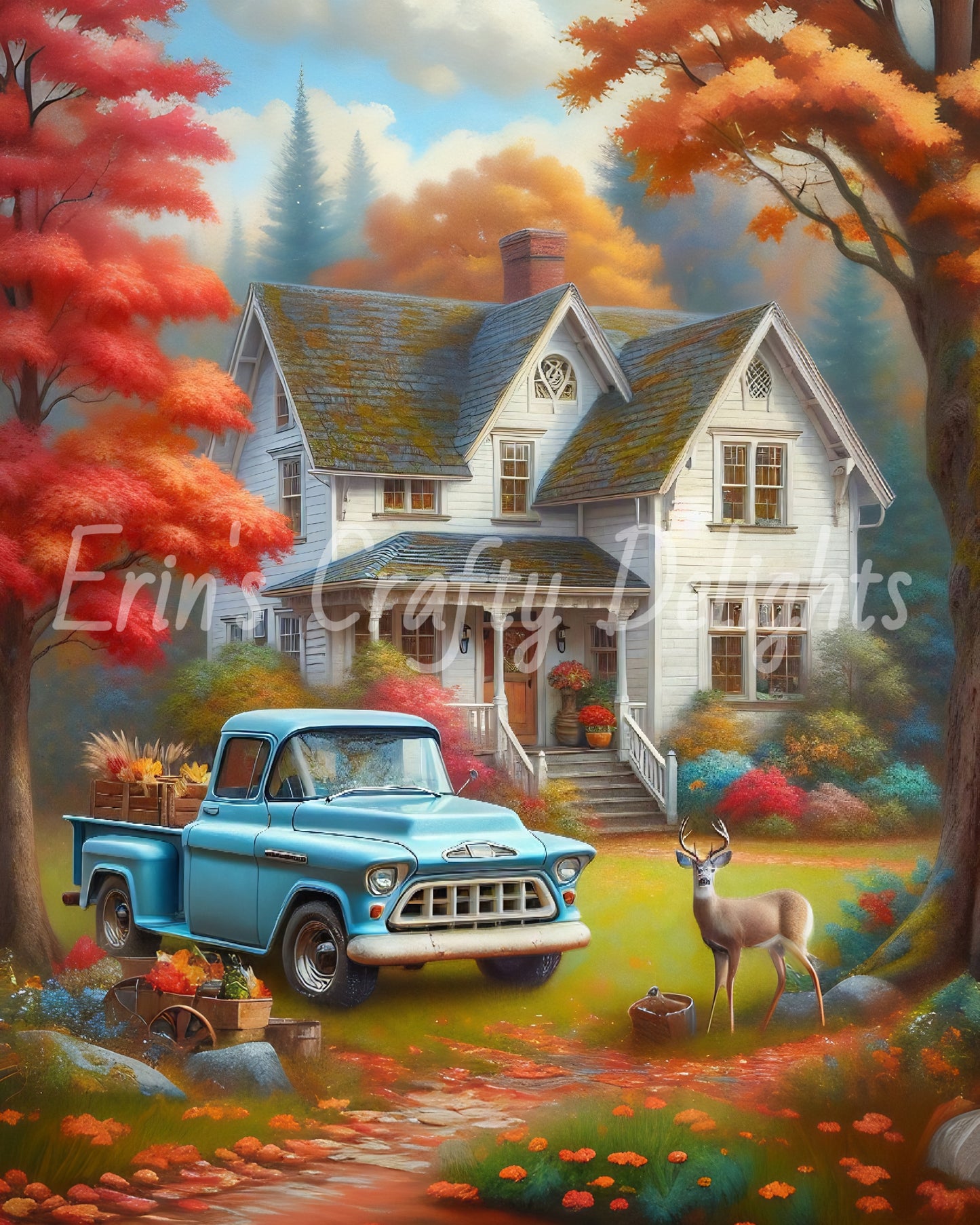 1 MS Autumn Blue Truck and Farmhouse 8x10 Mix Size Printable Set