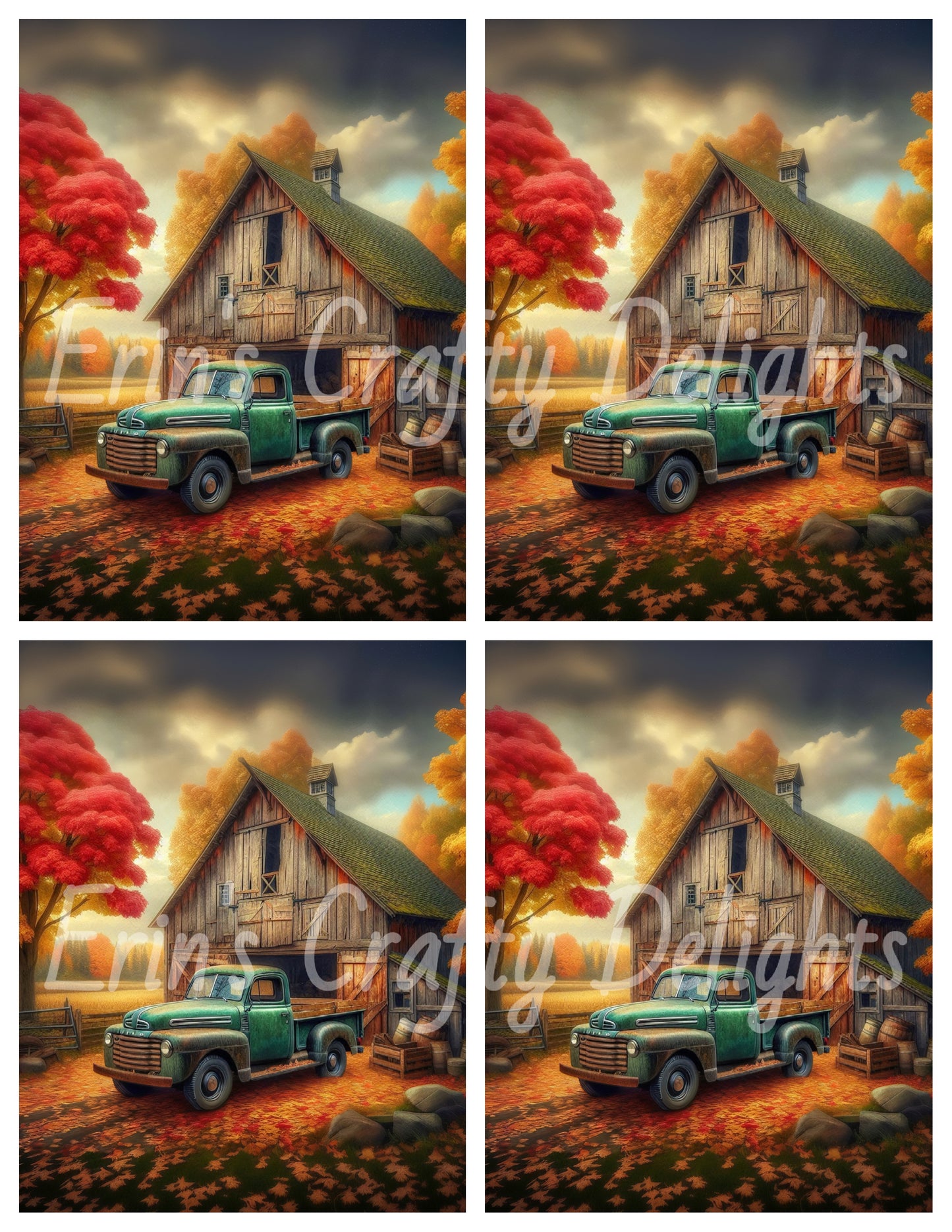 1 MS Autumn Green Truck and Barn 8x10 Mix Size Printable Set
