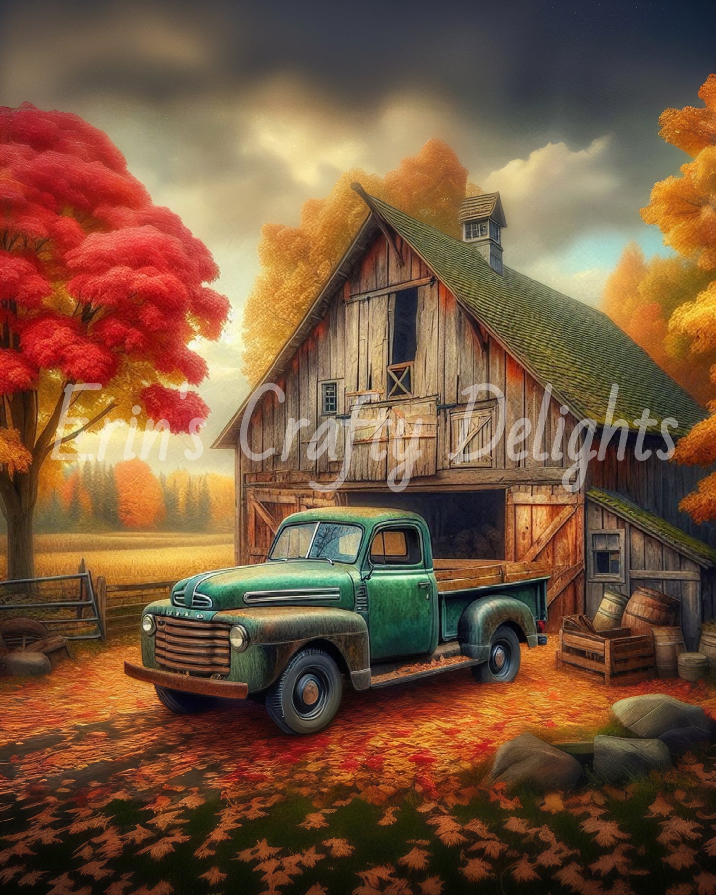 1 MS Autumn Green Truck and Barn 8x10 Mix Size Printable Set